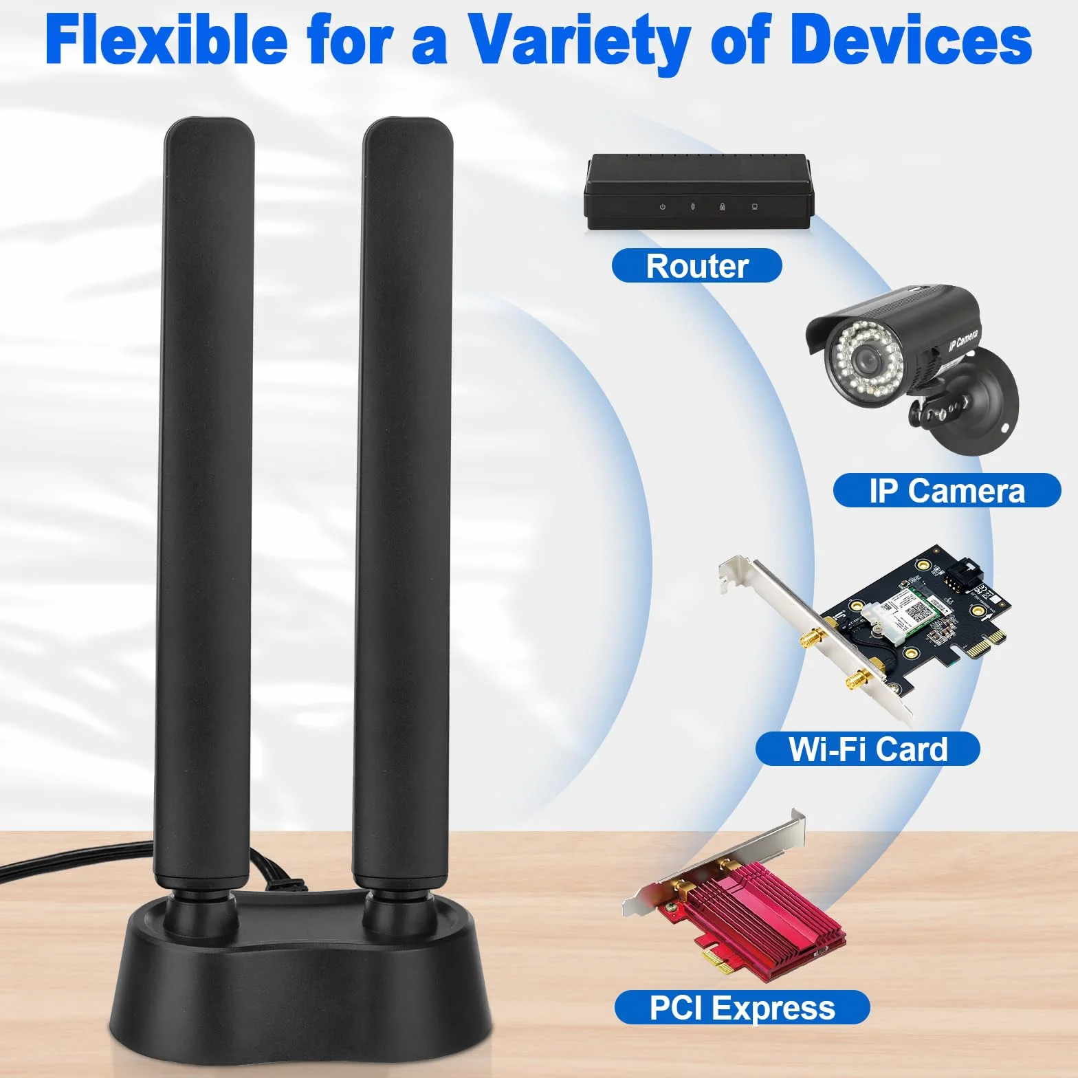 Eightwood Antena WiFi 6E 2,4/5/5,8/6 GHz trójpasmowa wzmacniacz sygnału WLAN podstawa magnetyczna RP-SMA