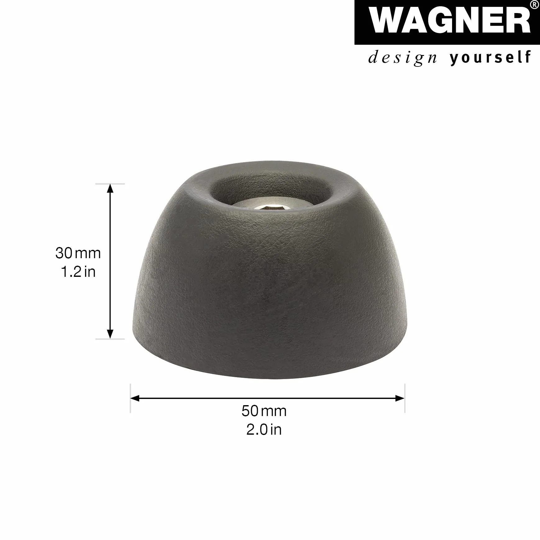 WAGNER Stoper do drzwi w stylu retro do podłóg i ścian, gałka zewnętrzna – średnica Ø 50 x 30 mm, czarna, wysokiej jakości guma i odporna na warunki atmosferyczne śruba ze stali nierdzewnej, łącznie z