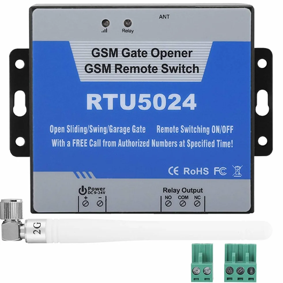 GSM otwieracz bramy, RTU 5024 kontroler dostępu, zdalne włączanie/wyłączanie, darmowe połączenia SMS, obsługa poleceń 850/900/1800/1900 MHz