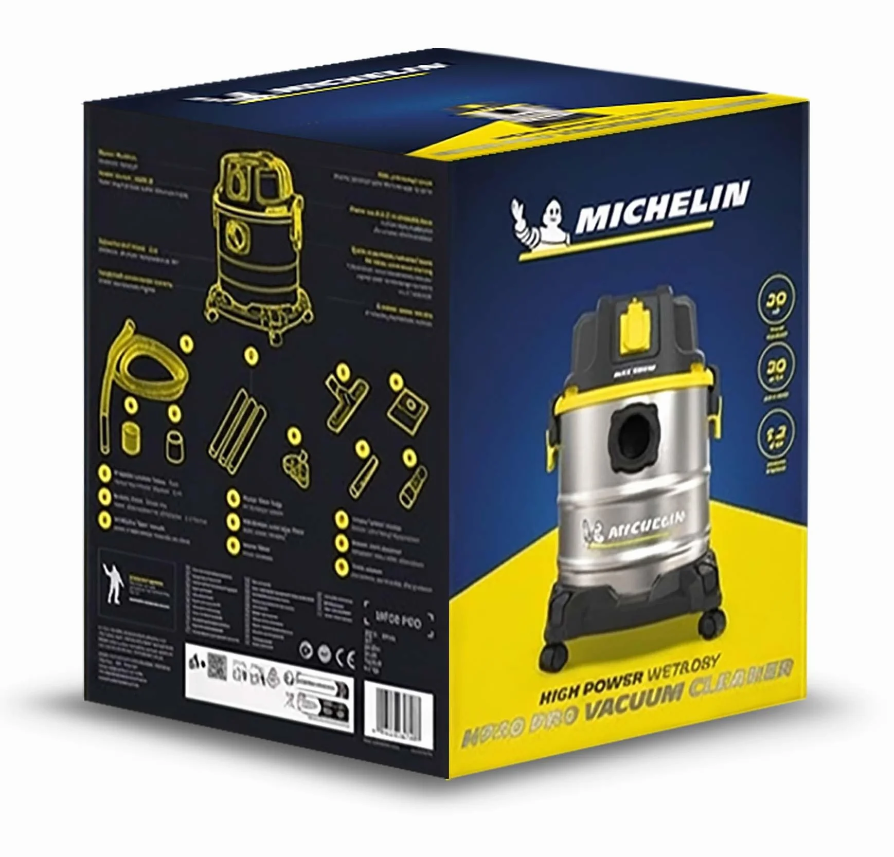 MICHELIN, Odkurzacz na stałe i ciecze, HP20 PRO, stalowy zbiornik 20 l, z gniazdem elektronarzędzi, 1200 W, z akcesoriami, funkcja dmuchania, 20 kPa