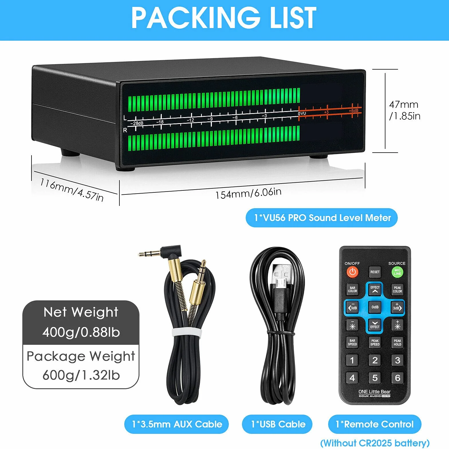 MIC+LINE dwukanałowy miernik poziomu dźwięku LED, wyświetlacz, spektrum muzyki, stereo cinch, 3,5 mm AUX adapter audio, rozdzielacz