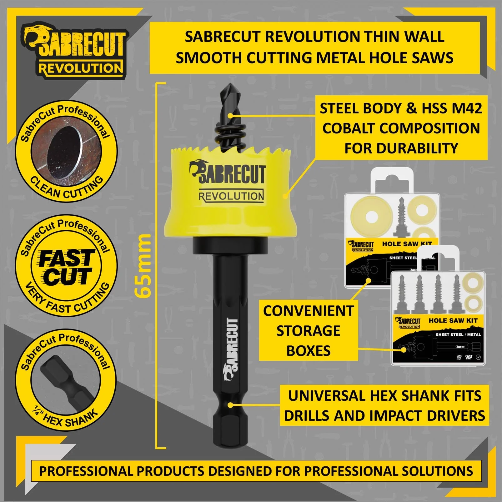 SabreCut 6pcs HSMK5A 16mm 20mm 22mm 25mm 32mm HSS M42 Kobalt Otwornica Kit | M42 cobalt cięcie edges i progressive teeth zapewniają szybkie, gładkie i trwały hole cięcie w sheet steel, drewno i plastiku