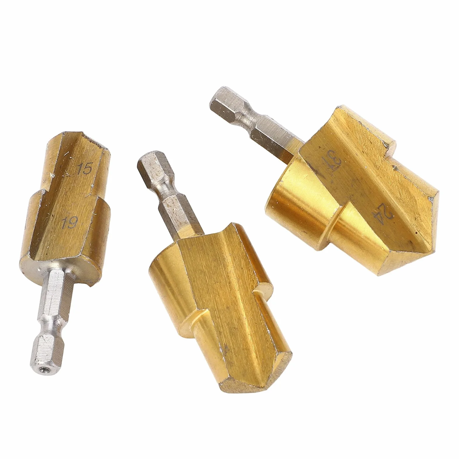 Greensen Pipe Reamer Bit, PVC Pipe Reamer Conduit Drill Bit Zestaw 3-częściowy 19mm 24mm 31mm do Rur PPR PVC z Sześciokątnym Trzonkiem Pasuje do Większości Wiertarek Elektrycznych