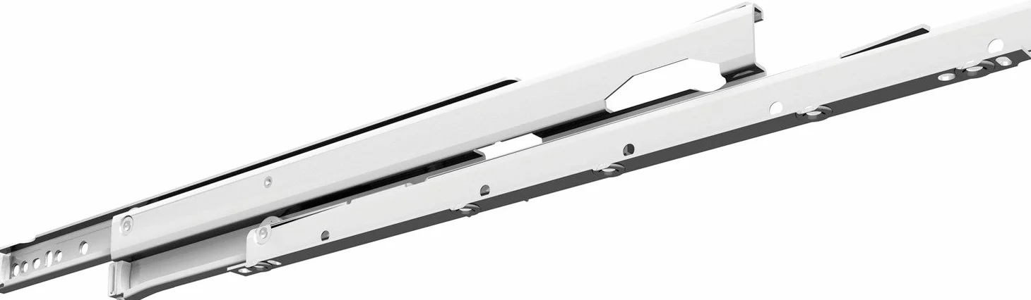Gedotec szyna do szuflad, pełny wysuw, 800 mm, prowadnica rolkowa do montażu leżącego, szyny do dużych obciążeń o nośności 50 kg, kolor RAL 9001, biały, Made in AUSTRIA, 1 para wysuwów do drewnianych skrzyń przesuwnych