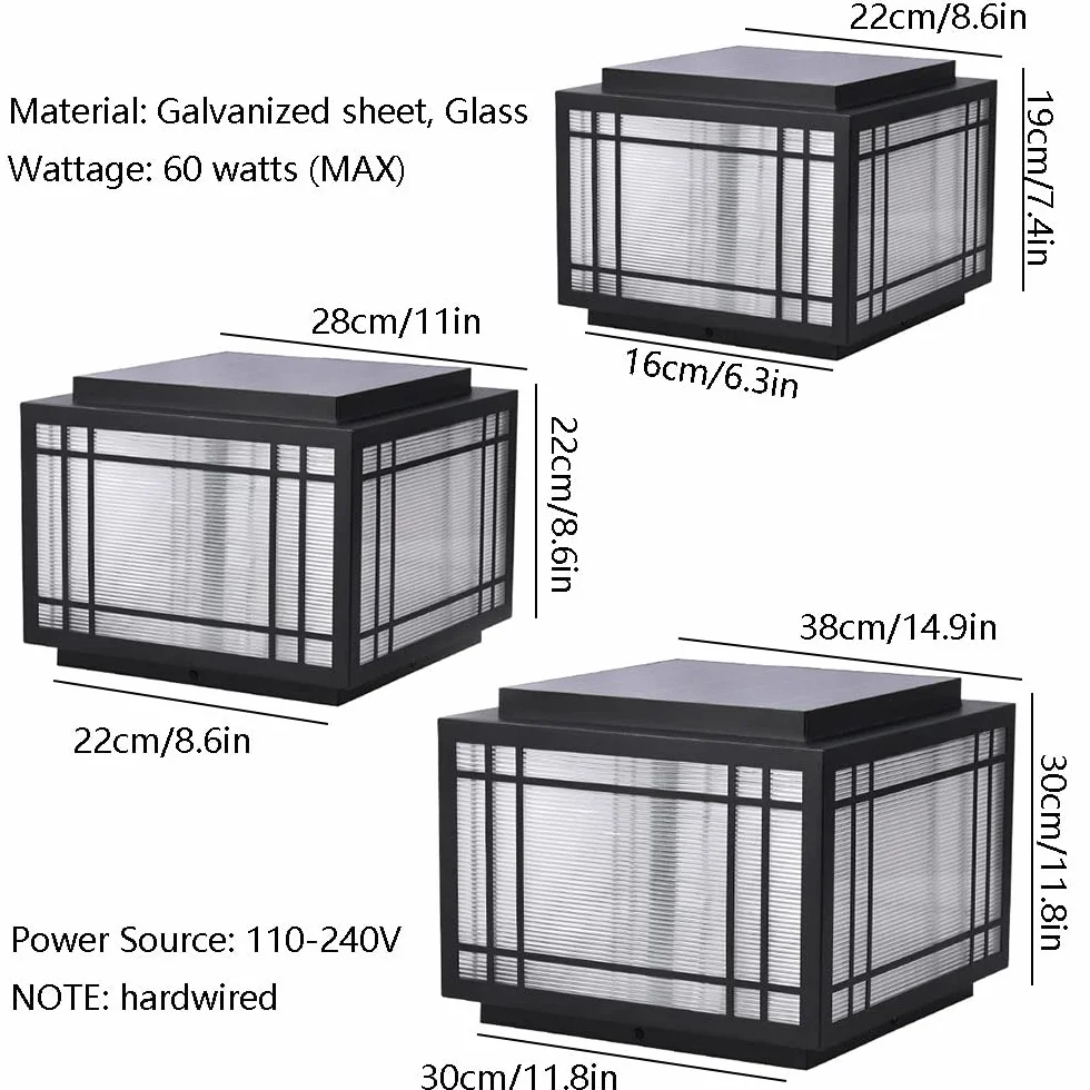 RCIDOS Kwadratowy Szklany Klosz Lampy LED Solarny Reflektor Kolumnowy Garden Decor IP54 Wodoodporna Lampa Słupkowa Zewnętrzne Lampy Ogrodowe Na Patio Oświetlenie Ścieżki Do Patio Ogrodowego