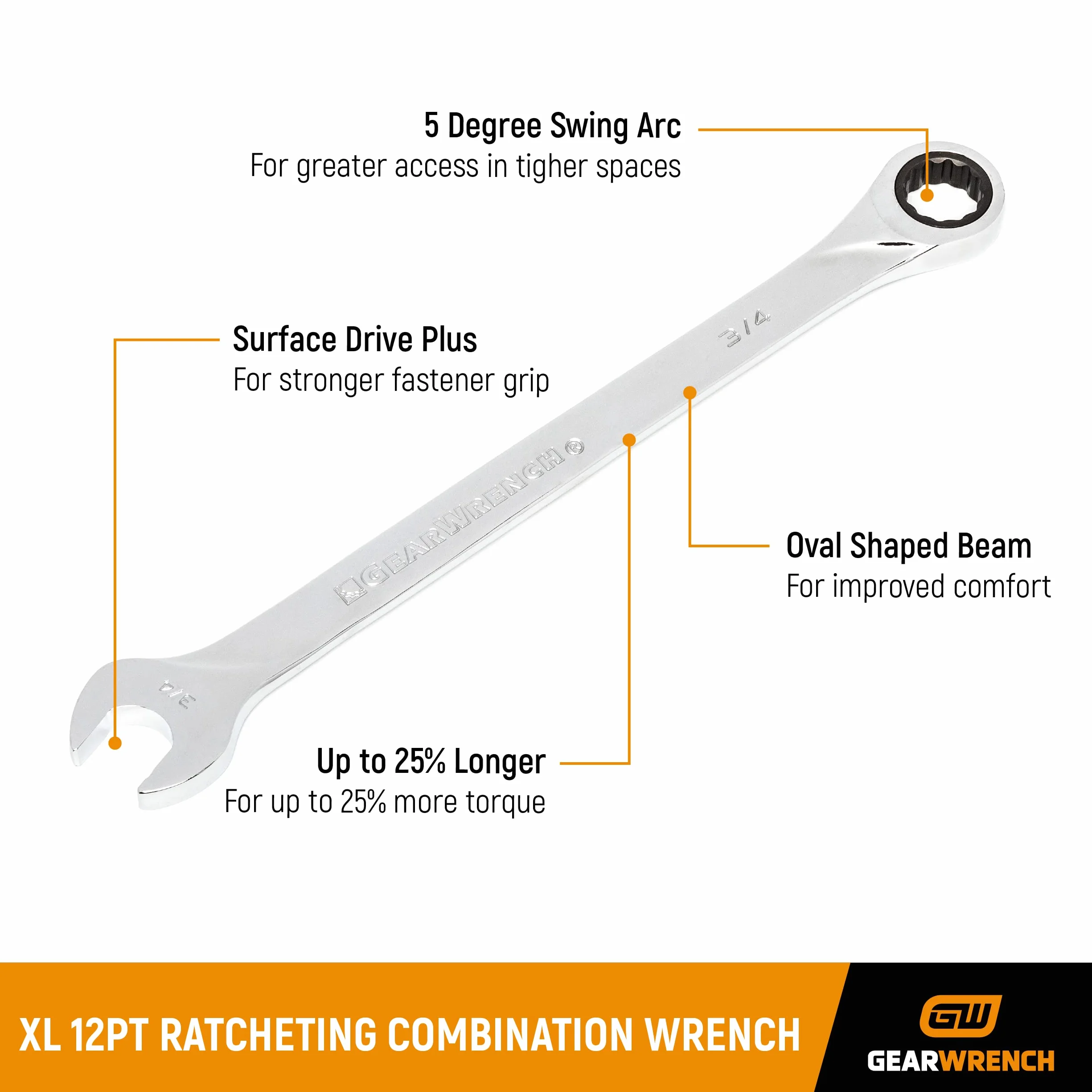 GEARWRENCH Zestaw kluczy płasko-oczkowych XL SAE 13 szt., 12 punktów - 85199
