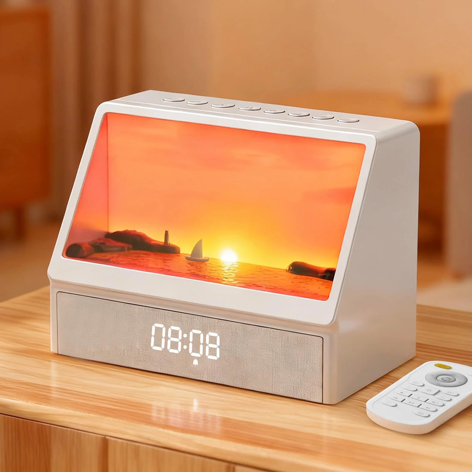 Gemmac Budzik z Symulacją Wschodu Słońca i Maszyną Dźwiękową – Biała Maszyna do Hałasu 12 Naturalnych Dźwięków Snu Głośnik Bluetooth Lampka Nocna i Światło Budzik z Lampką Budzącą dla Dorosłych
