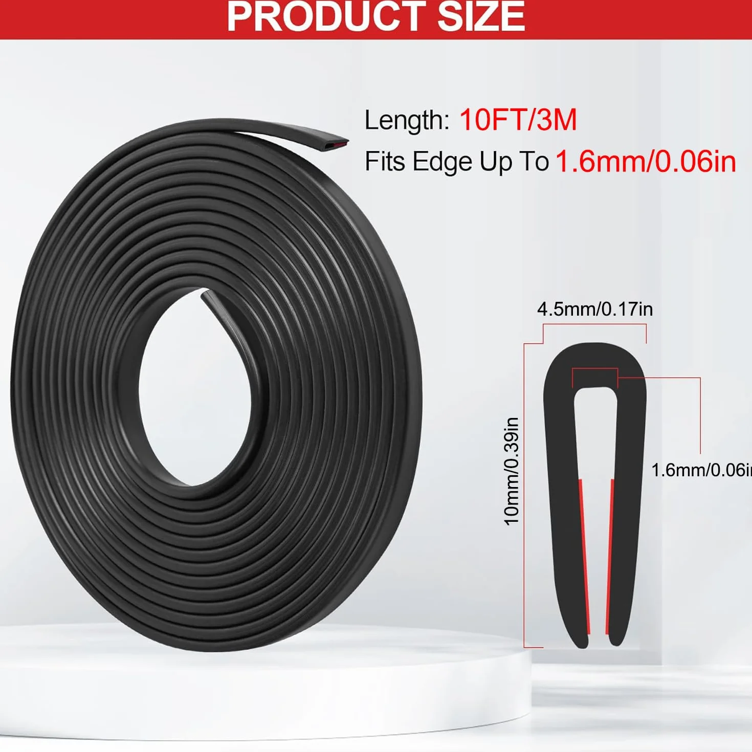 Blacha ochronna na krawędzie, 1,6 mm x 3 m, gumowa uszczelka, ochrona krawędzi, profil ochronny z EPDM, do drzwi samochodowych, okien, płyt metalowych, szklanych płyt (3 metry, 1,6 mm)