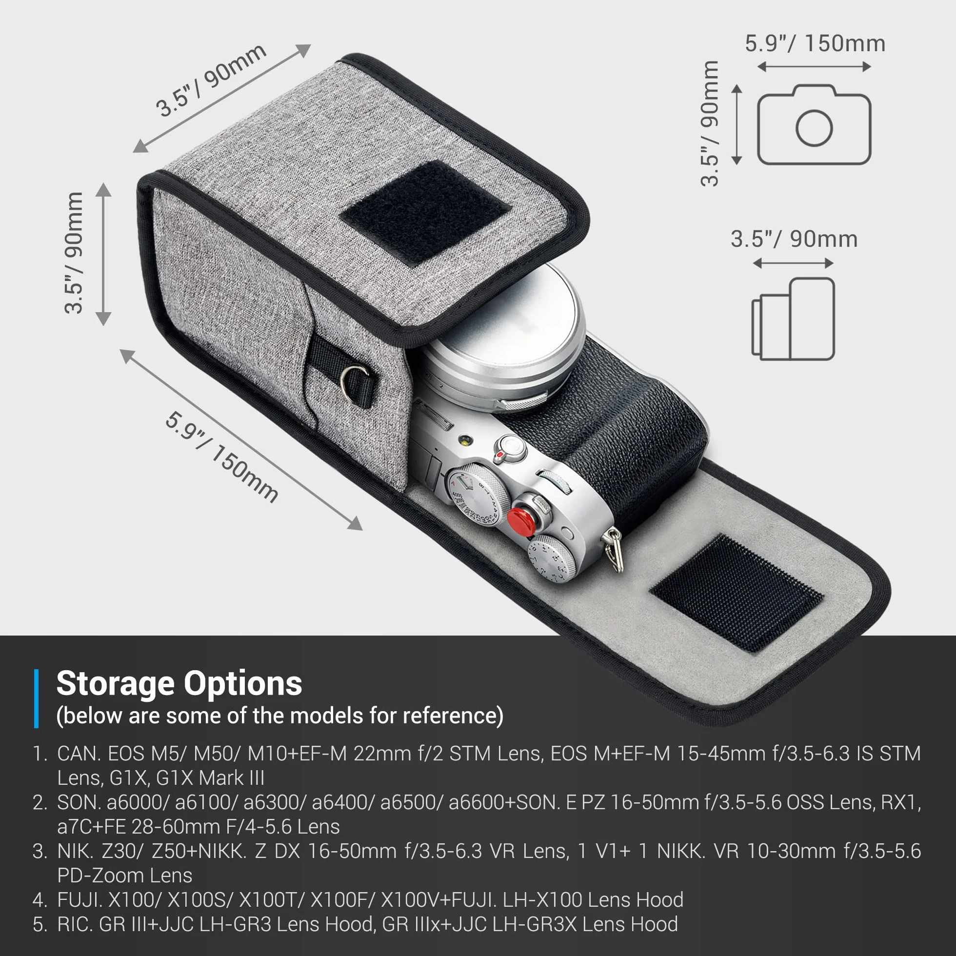 JJC Kompaktowe Etui Podróżne dla Fuji X100VI X100V Sony a6700 a6600 a6400 a6100 Nikon Z30 Z50 Canon EOS M5 M50