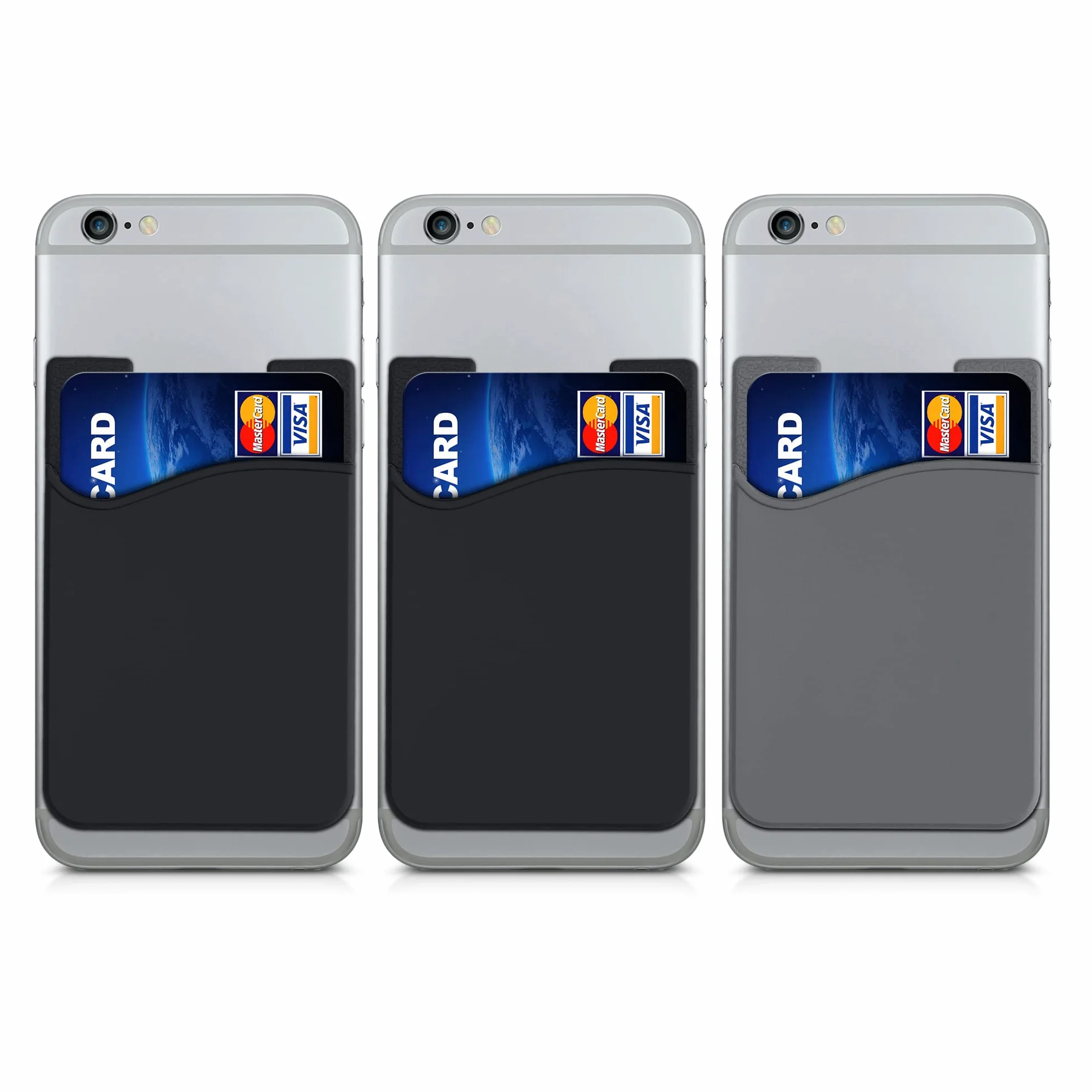 kwmobile 3X Samoprzylepny uchwyt na karty do telefonu - Silikonowe Etui na smartfona - Niebieski Format karty - Czarno-Czarno-Szary