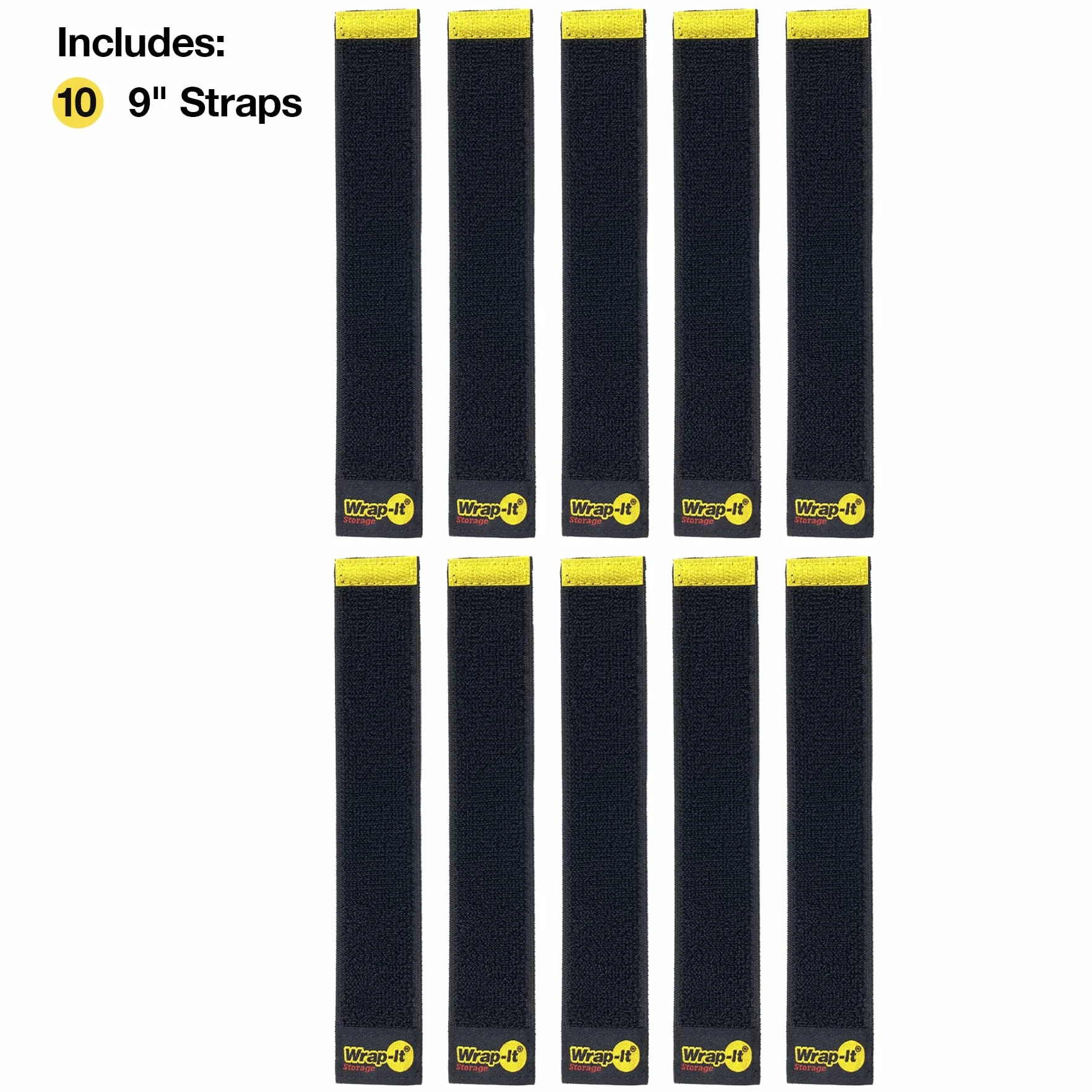 Paski do selfie firmy Wrap-It Storage, 23 cm (10 szt.), czarne, rozciągliwy organizer na sznurek z rzepem, który pozostaje przymocowany do przewodu, do zarządzania kablami elektrycznymi i organizacji