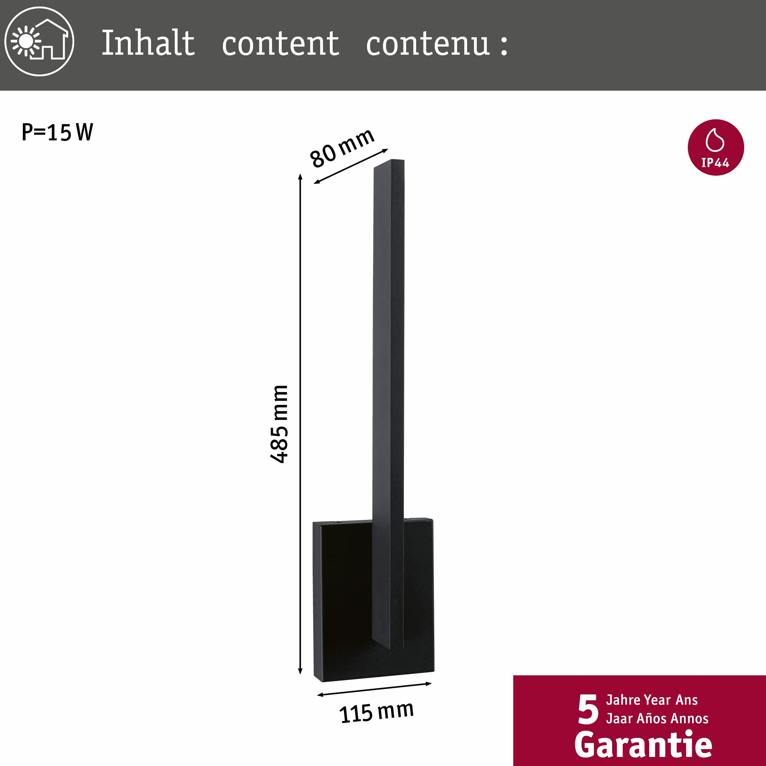 Paulmann 94786 LED oprawa na ścianę zewnętrzną Levka IP44 13,5W 1500lm 485mm możliwość ściemniania antracyt aluminium 3000K – ciepłobiały
