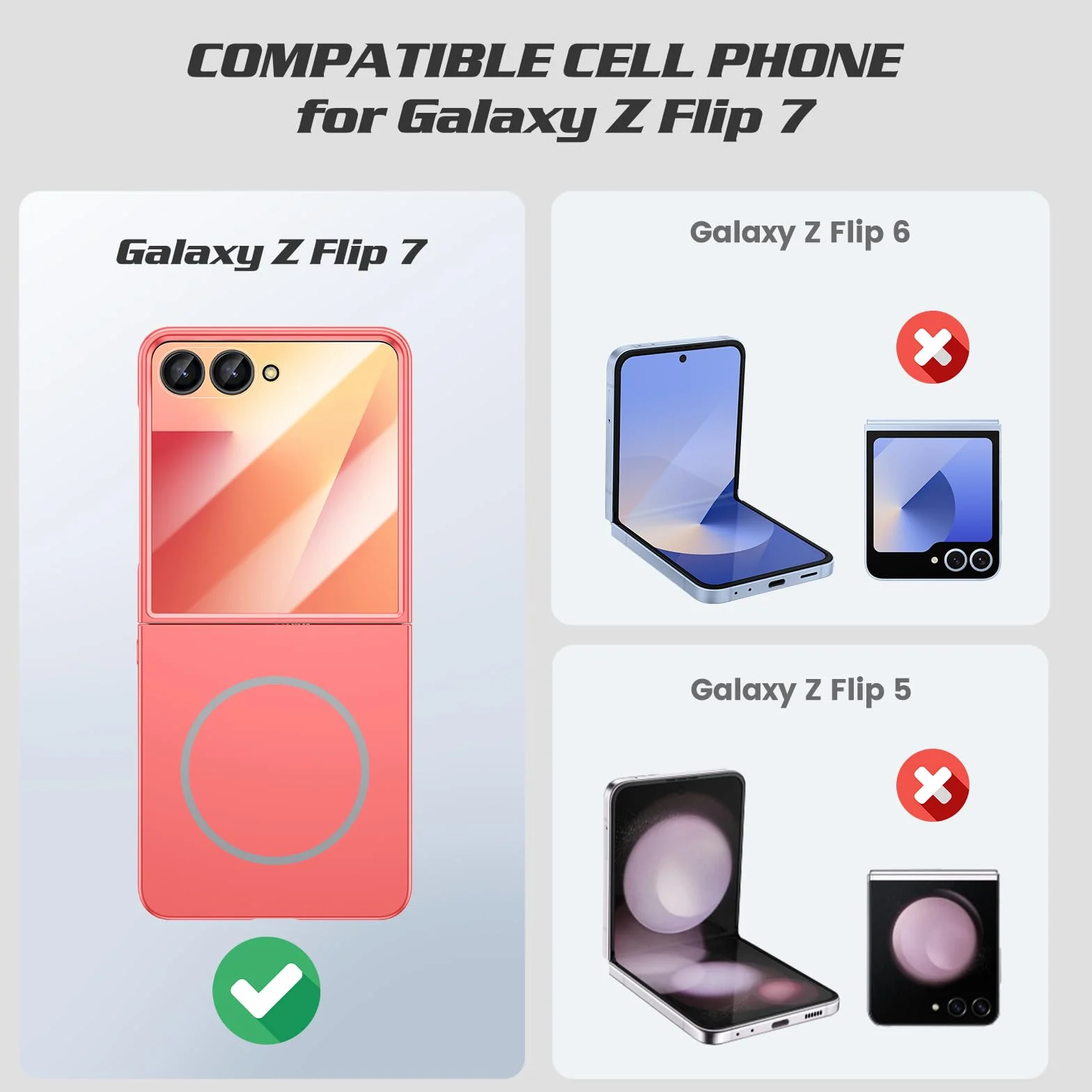 Etui ochronne Samsung Galaxy Z Flip 7 Mag Safe, ultracienkie, wbudowana osłona ekranu, twarde PC