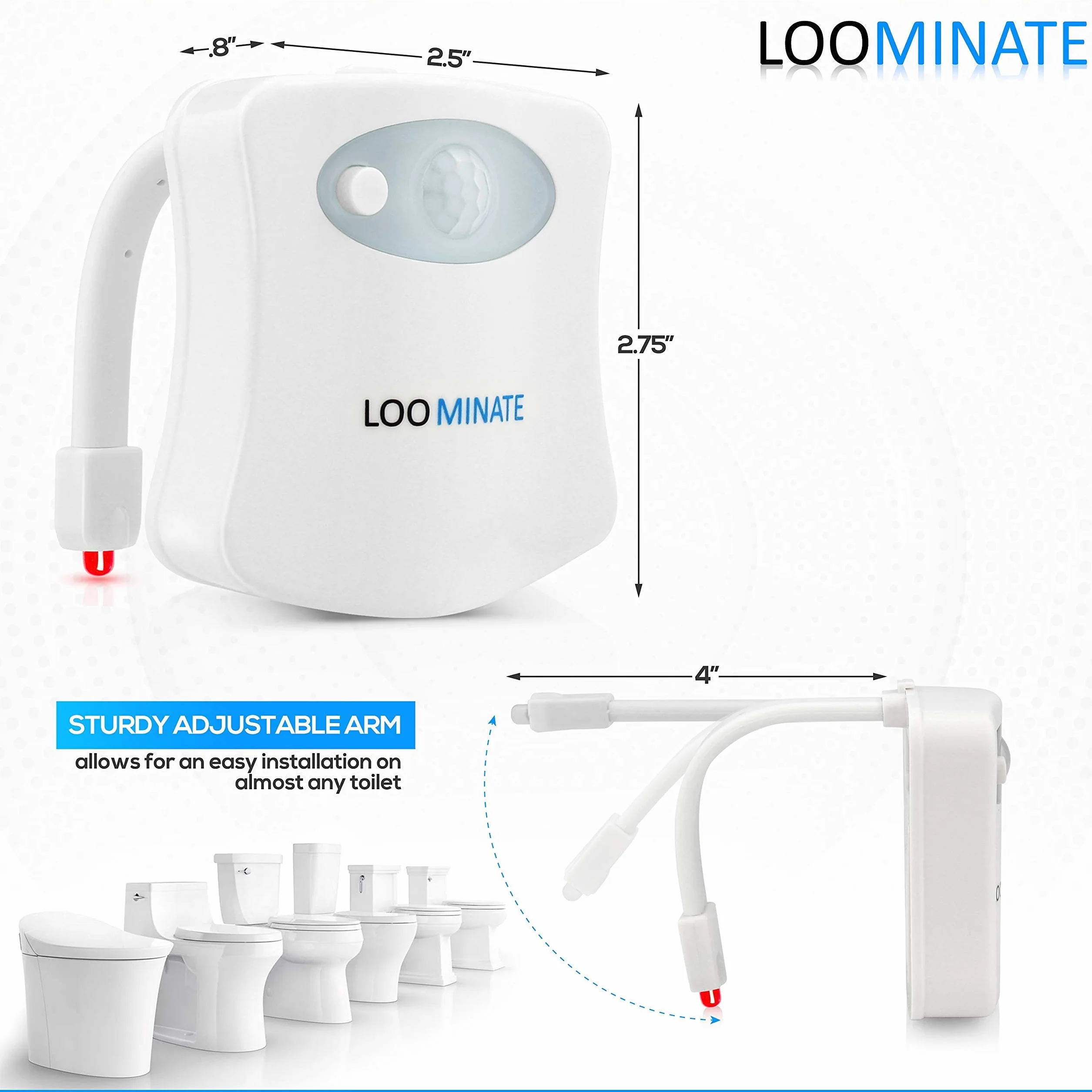 The Loominate lampka nocna do muszli klozetowej, ulepszony czujnik ruchu LED klasy premium, 8 kolorów i zmiana koloru, pasuje do wszystkich toalet, łatwa instalacja