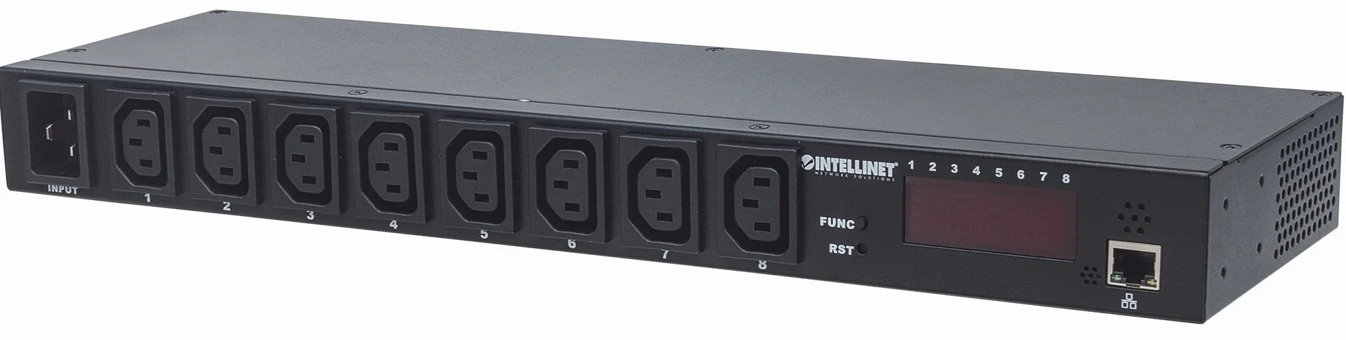 Intellinet Smart PDU 19" 8-gniazdowa Listwa Zasilająca C13 C20 Kontrola Prądu Temperatury Wilgotności HE Czarna