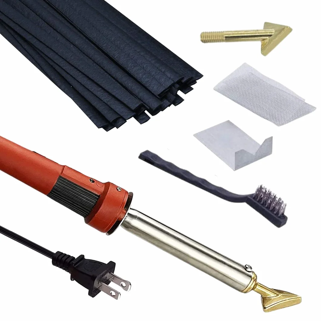 Plastikowy zestaw spawalniczy z prętami, siatka wzmacniająca, stojak na żelazko i szczotka druciana, sztuka DIY i rzemiosło lub profesjonalna naprawa powierzchni, do użytku przenośnego, 80 W