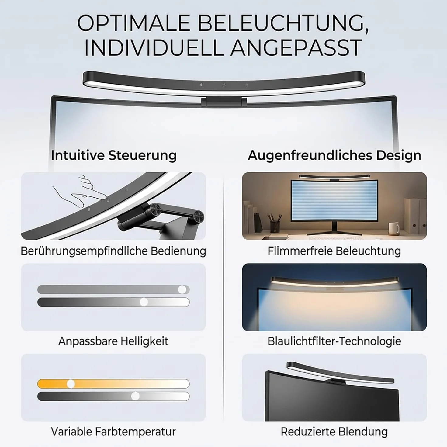 Light Bar Touch Control 55 cm lampa ekranowa USB z regulacją odcienia i bezstopniowym ściemniaczem