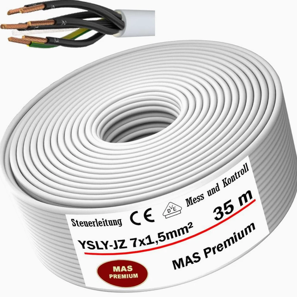 MAS Premium 5-150 m YSLY-JZ 7 x 1,5 mm², elastyczny kabel sterujący, szary, kabel pomiarowy, kontrolny i regulacyjny do obrabiarek, przewód sterujący, E-samochód, przyłącze do stacji ładującej (35 m)