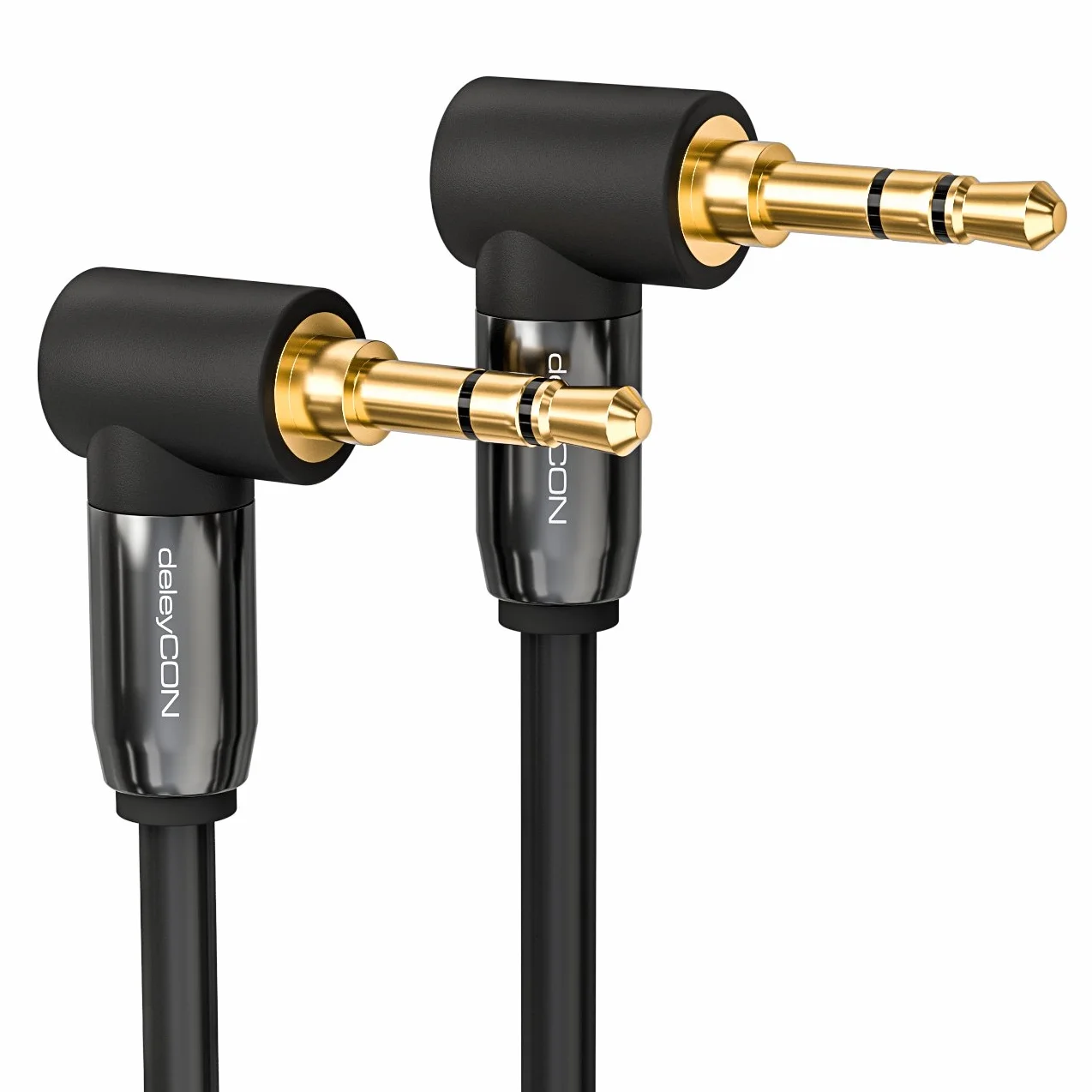 deleyCON 1,5m Jack 3,5 mm AUX Stereo Audio Kabel Kątowy 90° Czarny