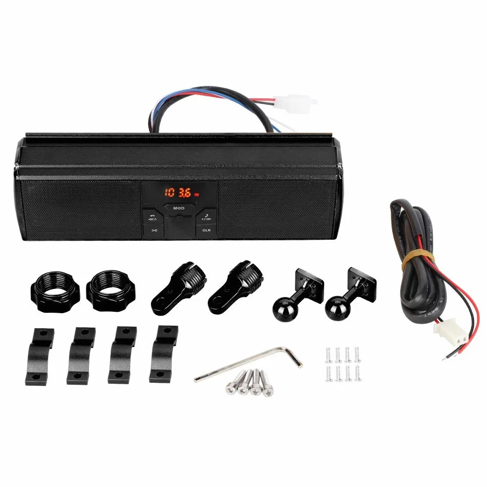 Qiilu Modyfikacja motocykla Kierownica System USB Odtwarzanie Antypoślizgowy Wodoodporny System dźwiękowy Głośniki stereo (czarne)
