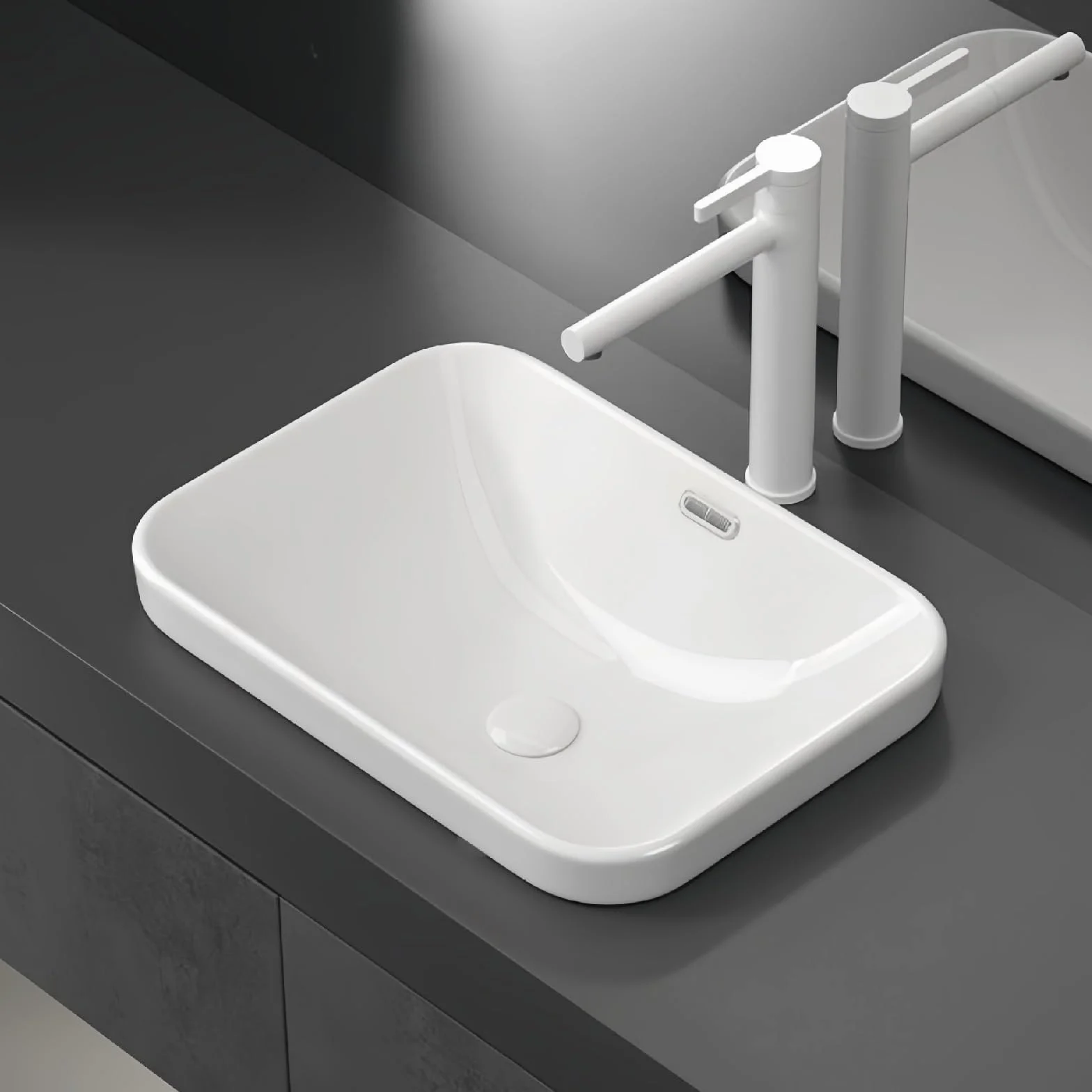 Ceramiczna umywalka łazienkowa – umywalka wpuszczana na blat lub pod umywalkę, idealna na balkon, 70 x 40 x 16,5 cm, stylowy biały design