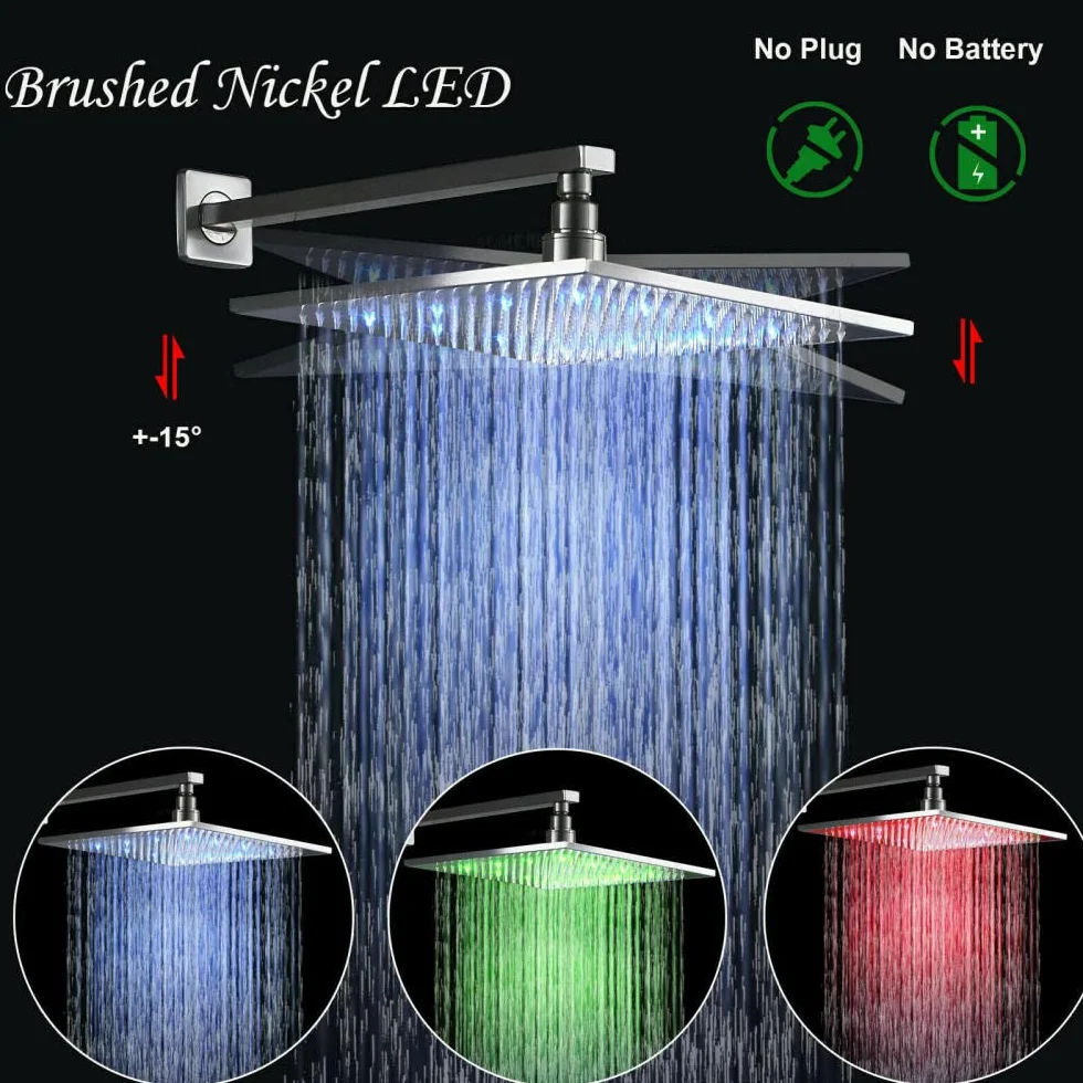 Zestaw prysznicowy ze szczotkowanego niklu z deszczownicą LED, zestaw 20 cm (10 cali)