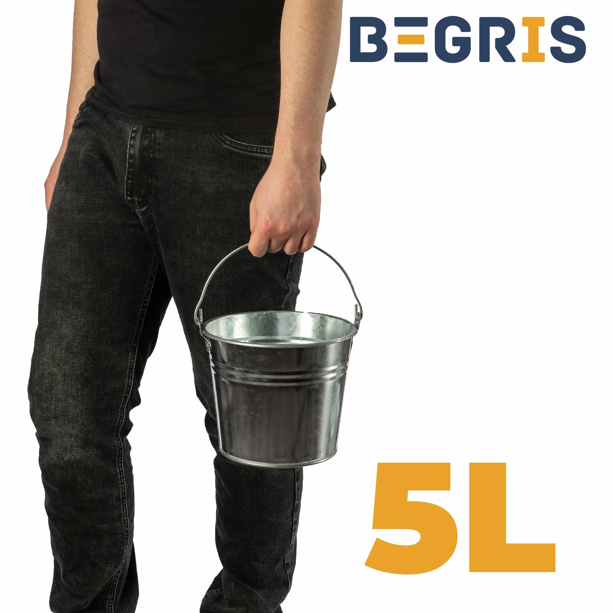 Wiadro metalowe 5L ocynkowane mocne gospodarcze z Uchwytem Wiaderko do Prac budowlanych, Ogrodu, Gospodarstwa solidne Ocynk srebrne
