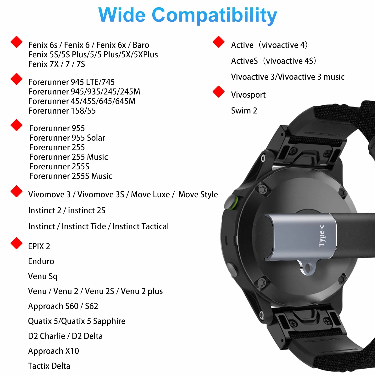 Adapter do ładowania zegarka, 2 sztuki, gniazdo USB typu C na wtyczkę, kompatybilny z Garmin Fenix ​​7/7S/7X/6/6X/6S i więcej