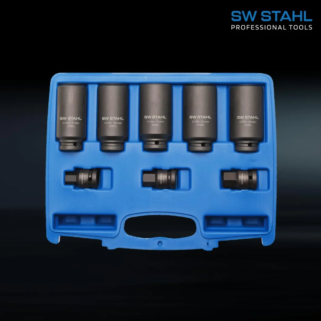 SW-Stahl 10185L Zestaw Nasadek 1/2 Cali, Dwunastokątne, 8 Szt. | Nasadki do kluczy nasadowych IMPACT z wytrzymałej stali chromowo-molibdenowej, profil 12-kątny o rozmiarze 12,5 mm