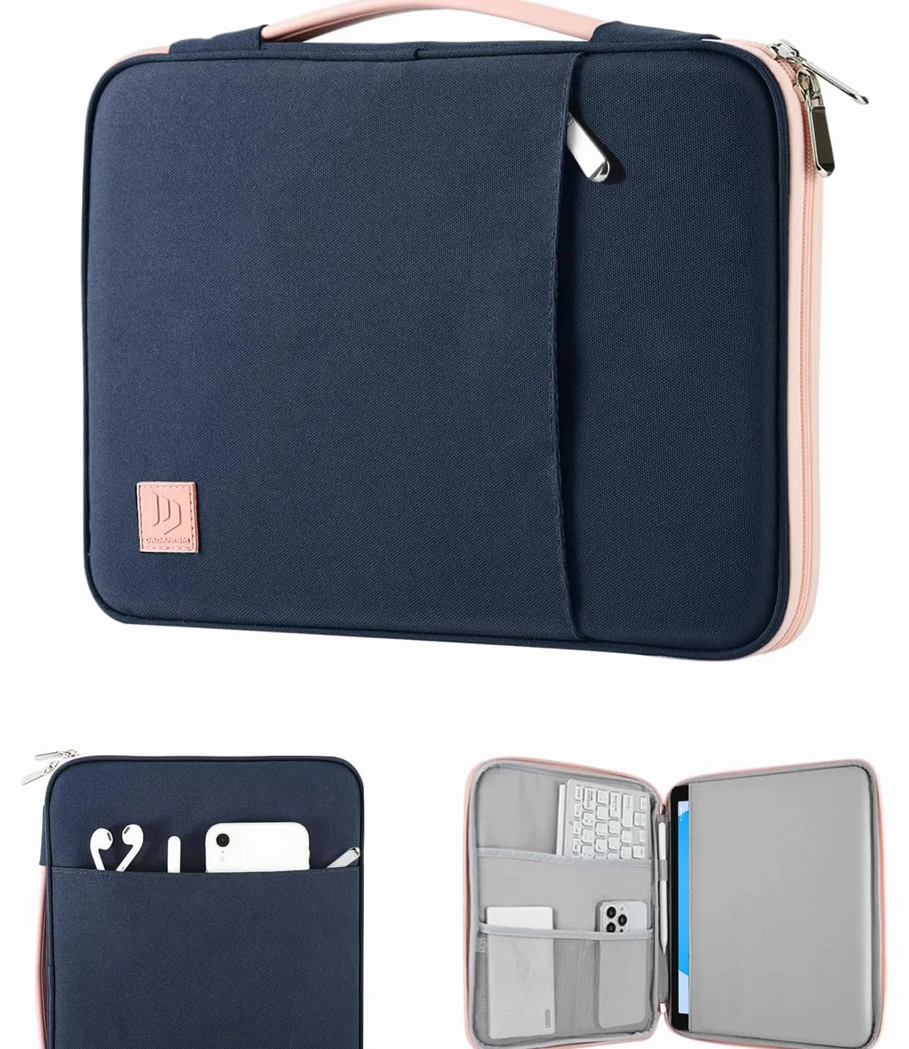 Dadanism Tablet Sleeve Organizer Carrying Case with Handle for iPad 10th Gen 10.9", iPad A16 11" 2025, iPad 9/8/7th 10.2, iPad Air/Pro 11", iPad Air5/4 10.9, Galaxy Tab A9+ Plus 11", Indigo & Pink