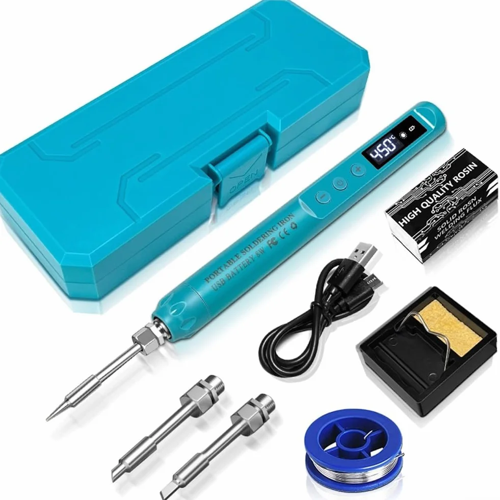 Zestaw lutownicy bezprzewodowej USB C z wyświetlaczem temperatury LCD, regulowanymi ustawieniami ciepła i wymiennymi końcówkami do precyzyjnej elektroniki i pracy jubilerskiej (G)