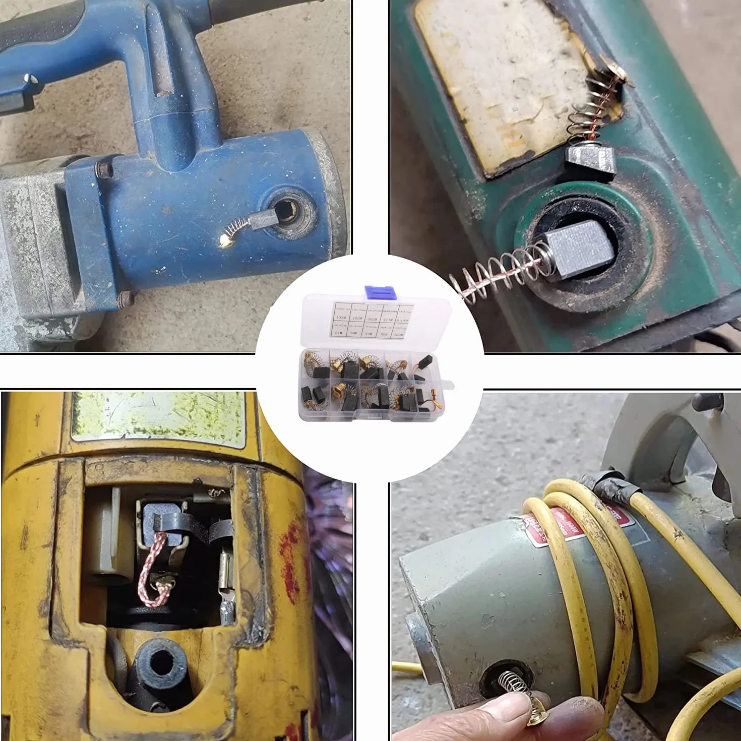 RUNCCI-YUN 20 sztuk 10 rozmiarów szczotka węglowa do silników elektrycznych, uniwersalne węglowe do wiertarek i maszyn elektrycznych, szczotki do szlifierek i pił