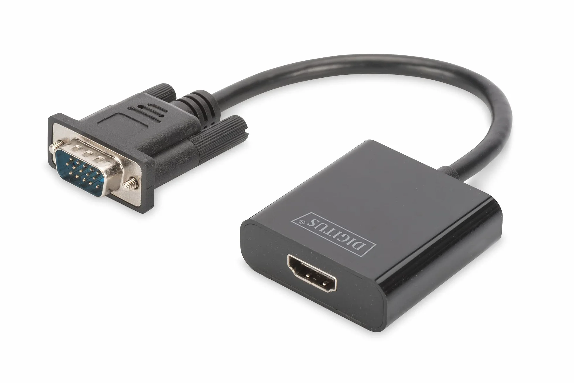 DIGITUS Adapter graficzny VGA, VGA + 3,5 mm jack na HDMI, Full HD 60 Hz, 1920 x 1080 pikseli, czarny