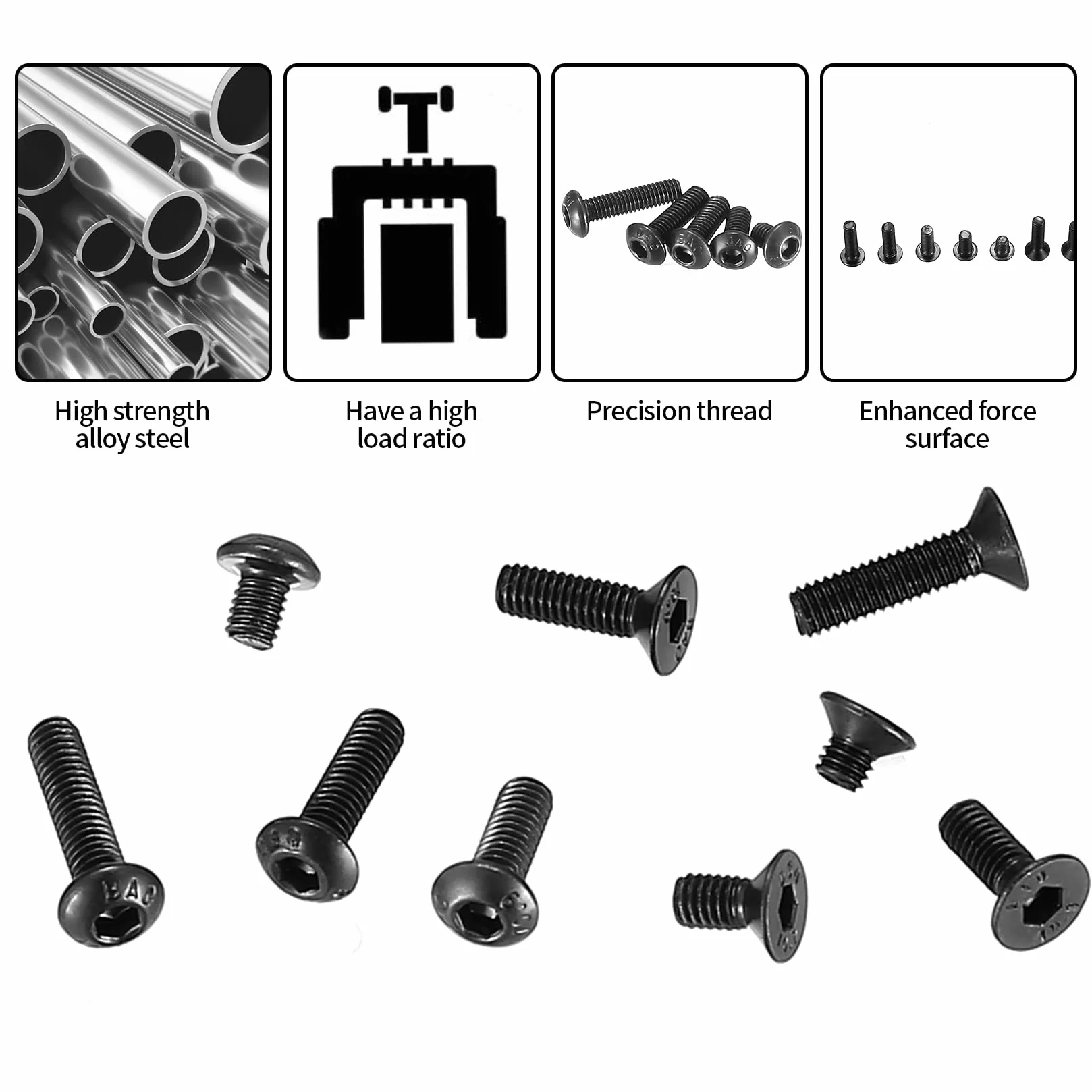 Śruby z łbem stożkowym M3 z łbem stożkowym z łbem sześciokątnym do drukarek 3D, maszyn metrycznych, czarne, 4 mm/6 mm/8 mm/10 mm/12 mm, czarne