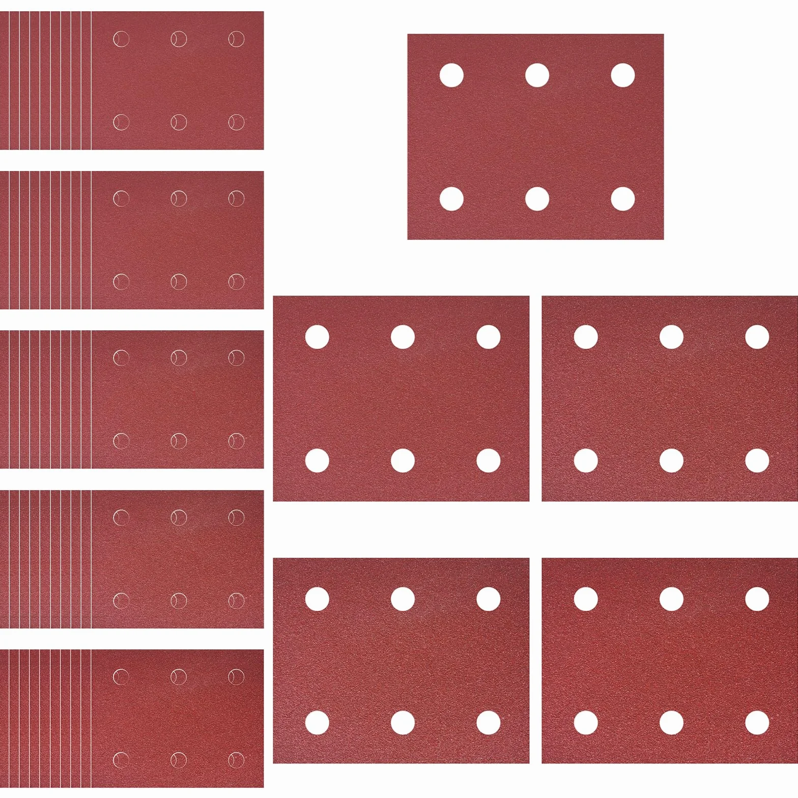 Aicharynic Zestaw 50 sztuk papieru ściernego, papier ścierny, rzep, 102 mm x 114 mm, 40/60/80/100/120, ziarnistość, 6 otworów, zestaw arkuszy szlifierskich, kompatybilne z Makita BO4555, BO4554