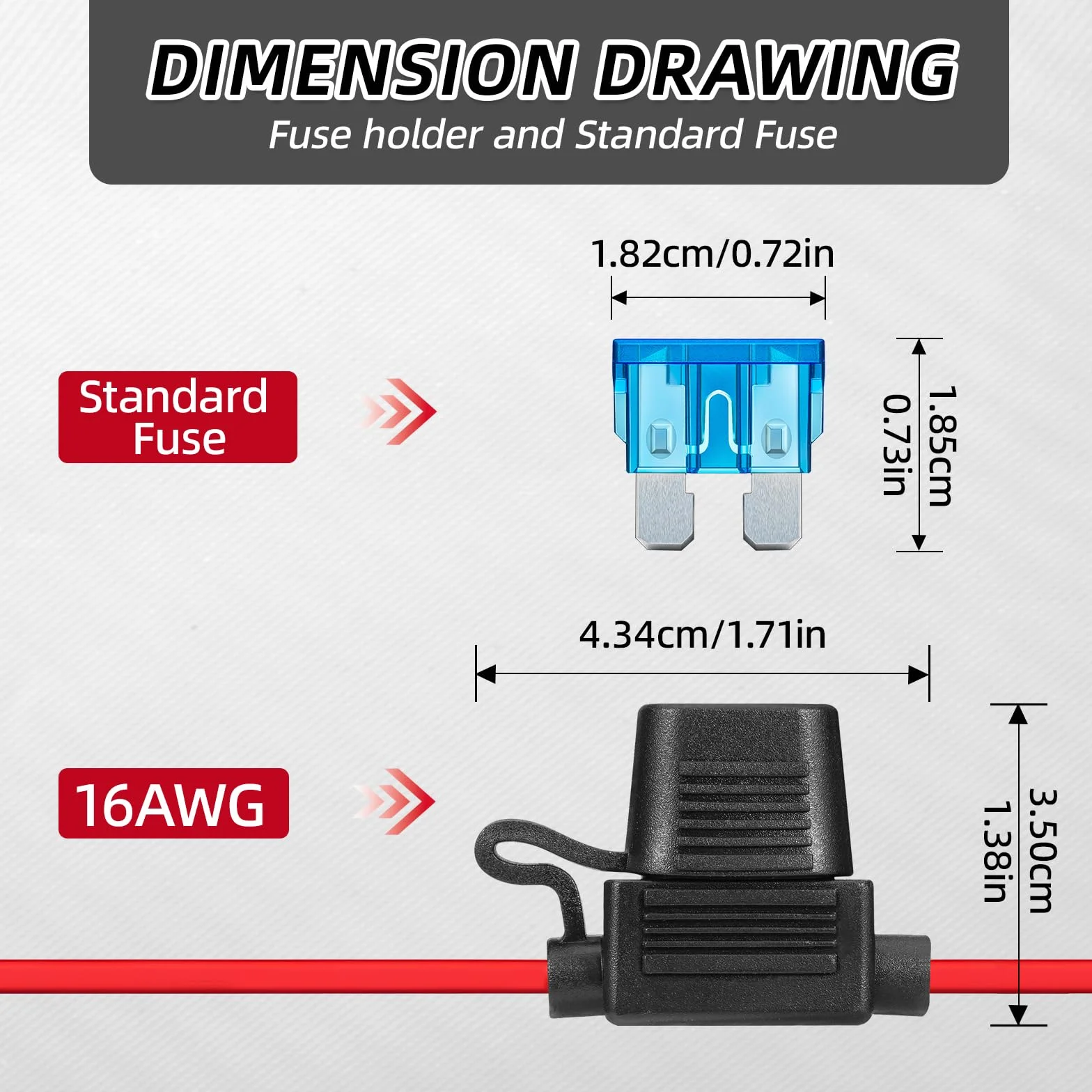 JOREST 5 sztuk 12(1)+16AWG (4) Standardowy uchwyt bezpieczników in-line, 12 V ATO ostrze bezpieczników do samochodów ciężarowych i motocykli + 14 szt. średnich (2A, 3A, 5A)