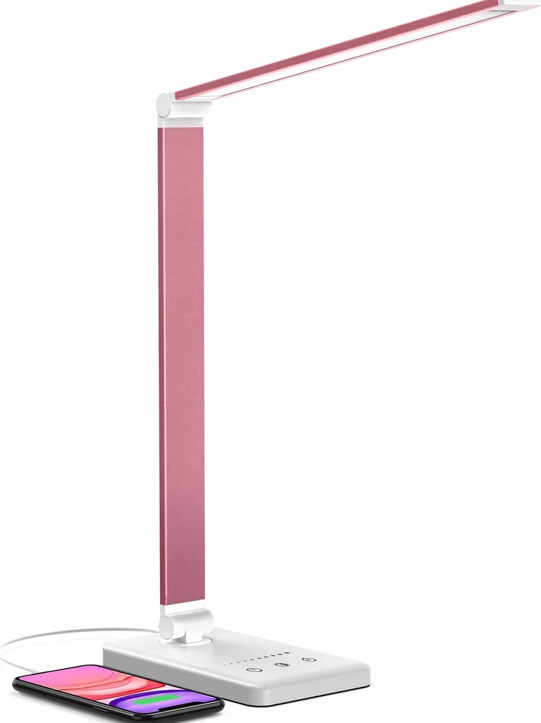 Chesbung Różowa lampa biurkowa LED, ściemniana, 5 kolorów i 10 poziomów jasności, ochrona oczu, lampa stołowa dla dzieci, obsługa dotykowa, składana, lampka nocna z wbudowaną baterią 2500 mAh