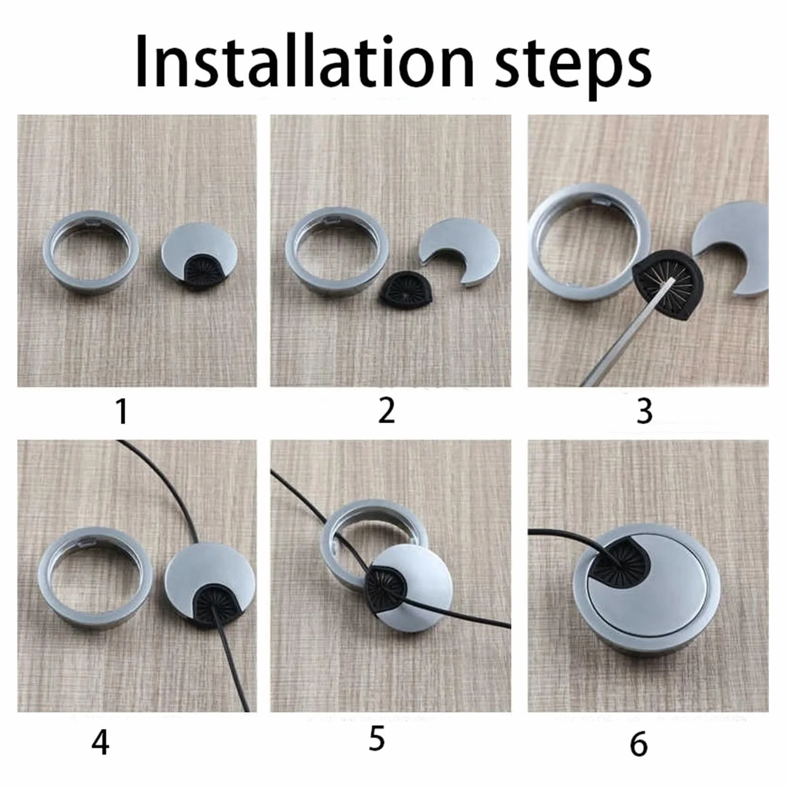 1-8 szt. Zinc Alloy Desk Cable Cover 50/53/60/80 mm okrągły uchwyt do zarządzania przewodami komputerowymi (53 mm czerwony brąz, 8 szt.)