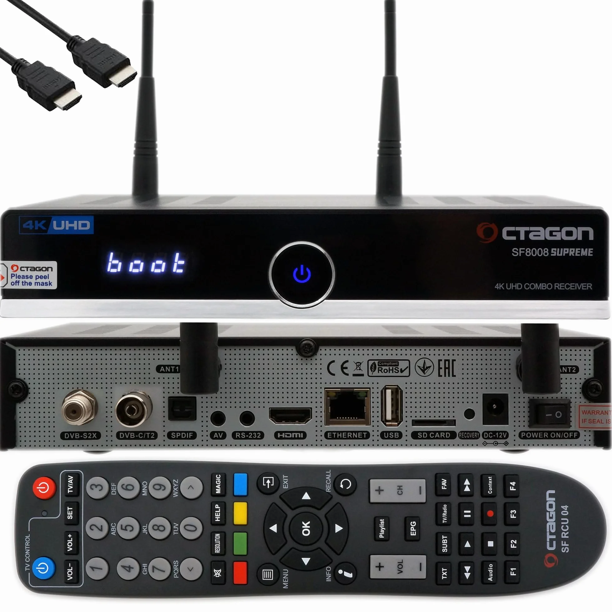 Octagon SF8008 4K Combo Supreme odbiornik telewizyjny DVB-T2/kablowy E2 Linux Smart TV Box 2.4/5G Dual-Band WiFi 500 GB SSD M.2
