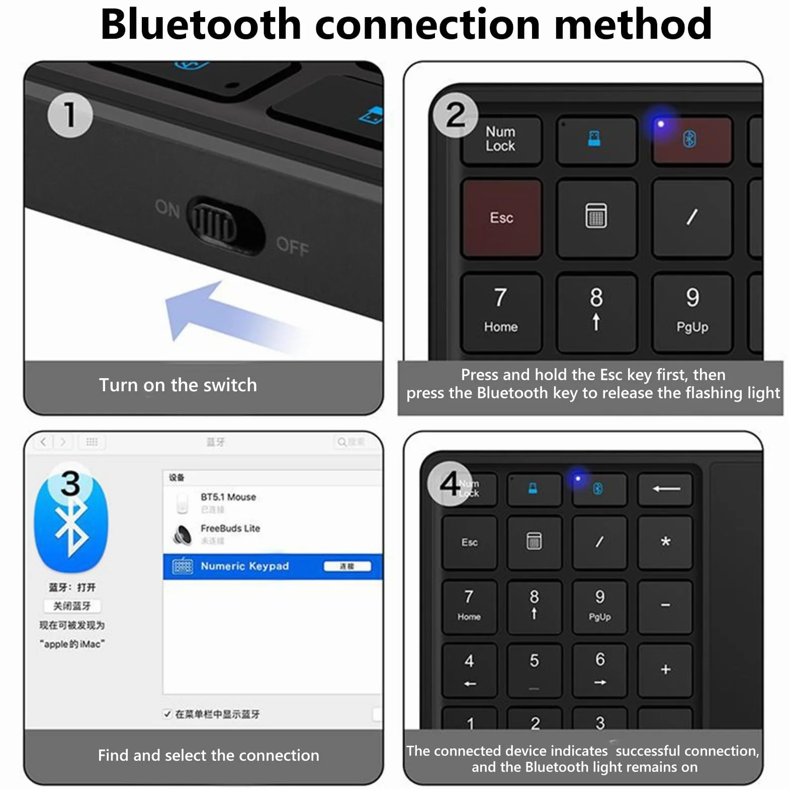 Bezprzewodowa klawiatura numeryczna z touchpadem, blok numeryczny Bluetooth do laptopa, 22 przyciski, bezprzewodowa klawiatura numeryczna BT Dual Mode Numeric Keypad, 2,4 G 2 w 1, przenośna klawiatura