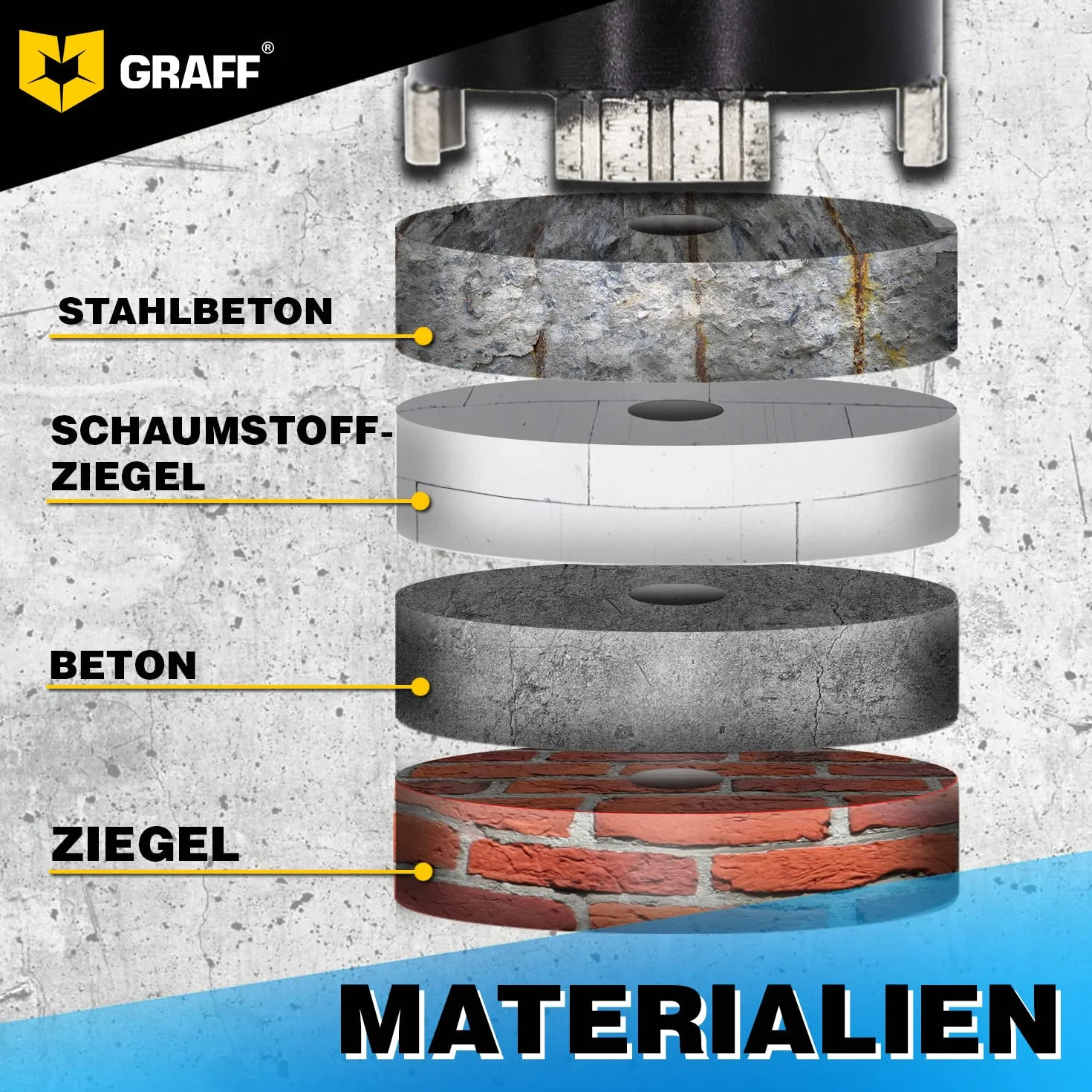 GRAFF Wiertło Diamentowe 82 mm - Zestaw Wierteł Diamentowych do Betonu Muru Cegła Poroton Tynk Skalny - Wiertło do Gniazdka i Otwornica Koronowa do Adapter SDS-plus