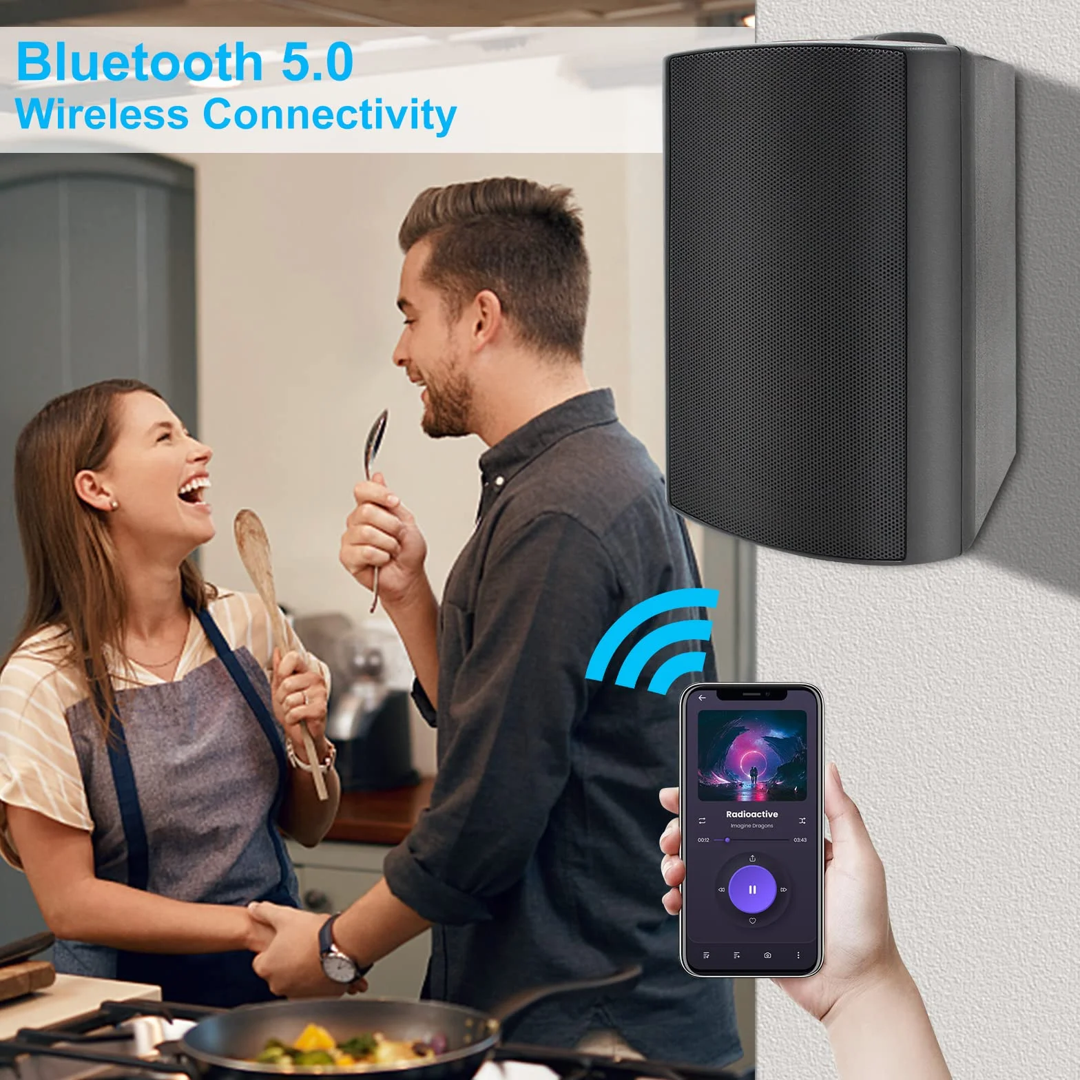 Herdio Głośnik zewnętrzny z Bluetooth, 6,5", 400 W, wodoszczelny, do ogrodu, na taras, restaurację (czarny)