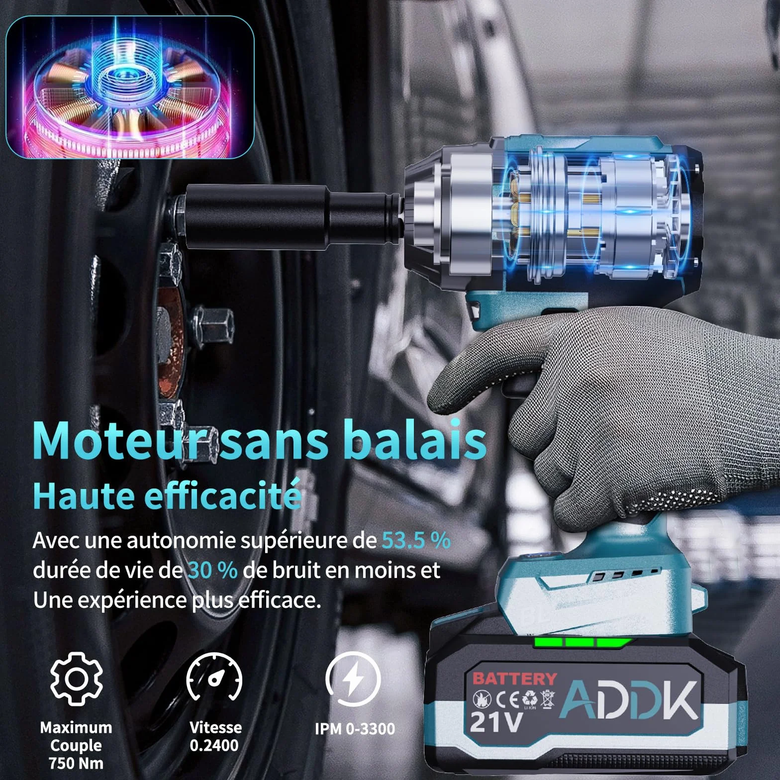 1/2 bezszczotkowy bezprzewodowy klucz udarowy, 6 prędkości 550 Nm, wkrętarka elektryczna 21 V, wielofunkcyjna wkrętarka udarowa 3 w 1 z dwoma akumulatorami 4,0 Ah i diodami LED (C,15