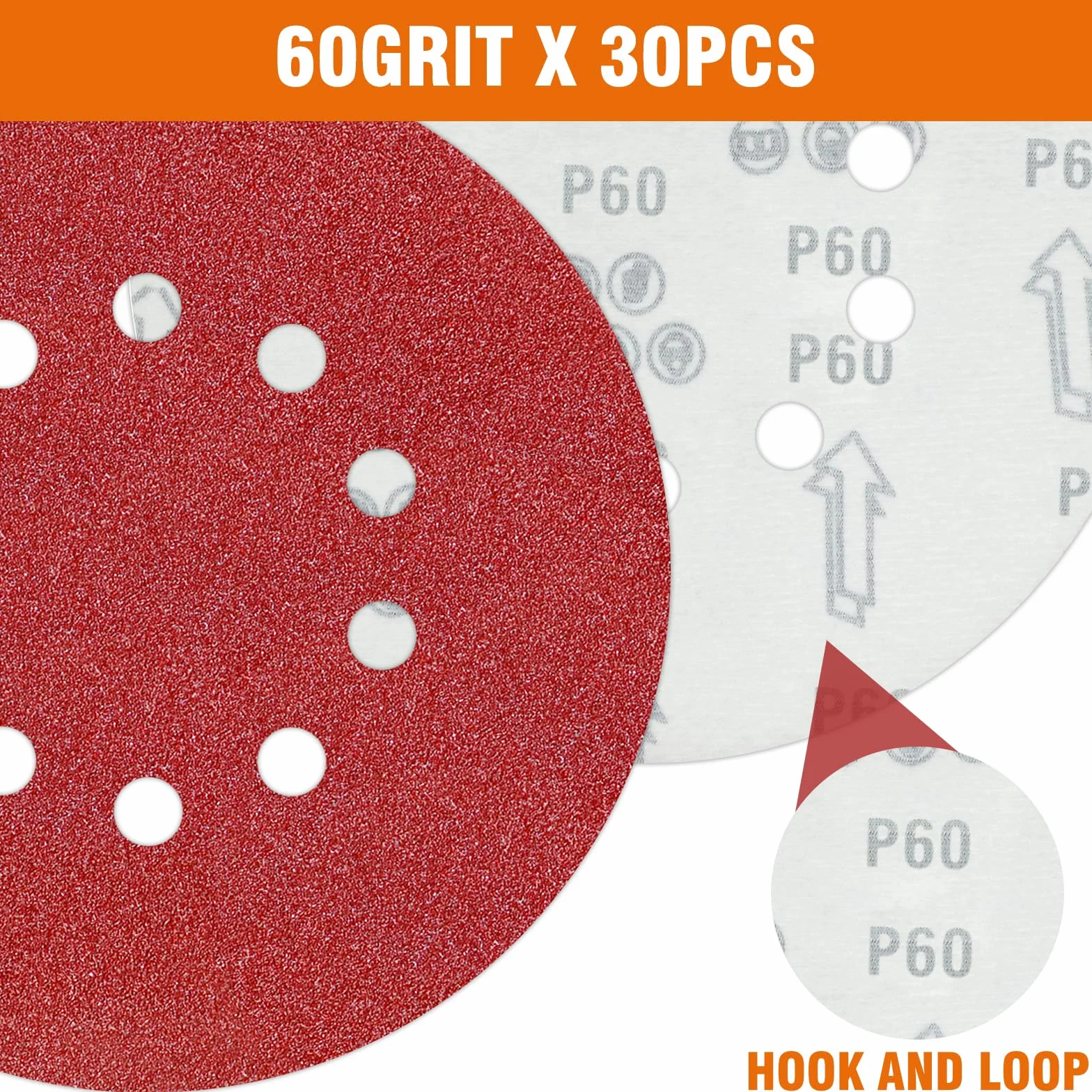 30 sztuk papieru ściernego 225 mm na rzep 60 ziarnistość 10 otworów krążki szlifierskie 225 mm do szlifierek girafowych