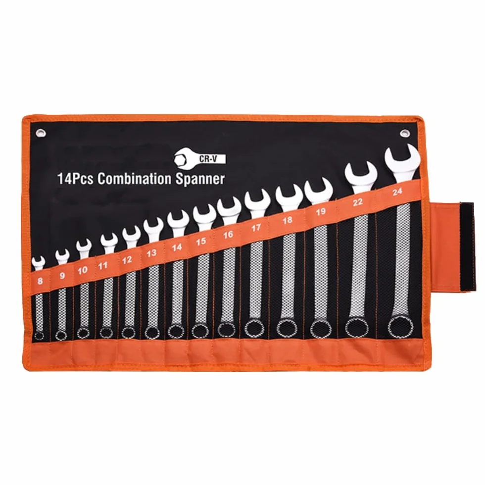 Edward Tools Pro Kombinacja 14-częściowy zestaw kluczy metrycznych - wytrzymała stal CR-V - 8 mm do 24 mm - polerowanie lustrzane, wykończenie antykorozyjne, otwór 12-punktowy, torba organizer