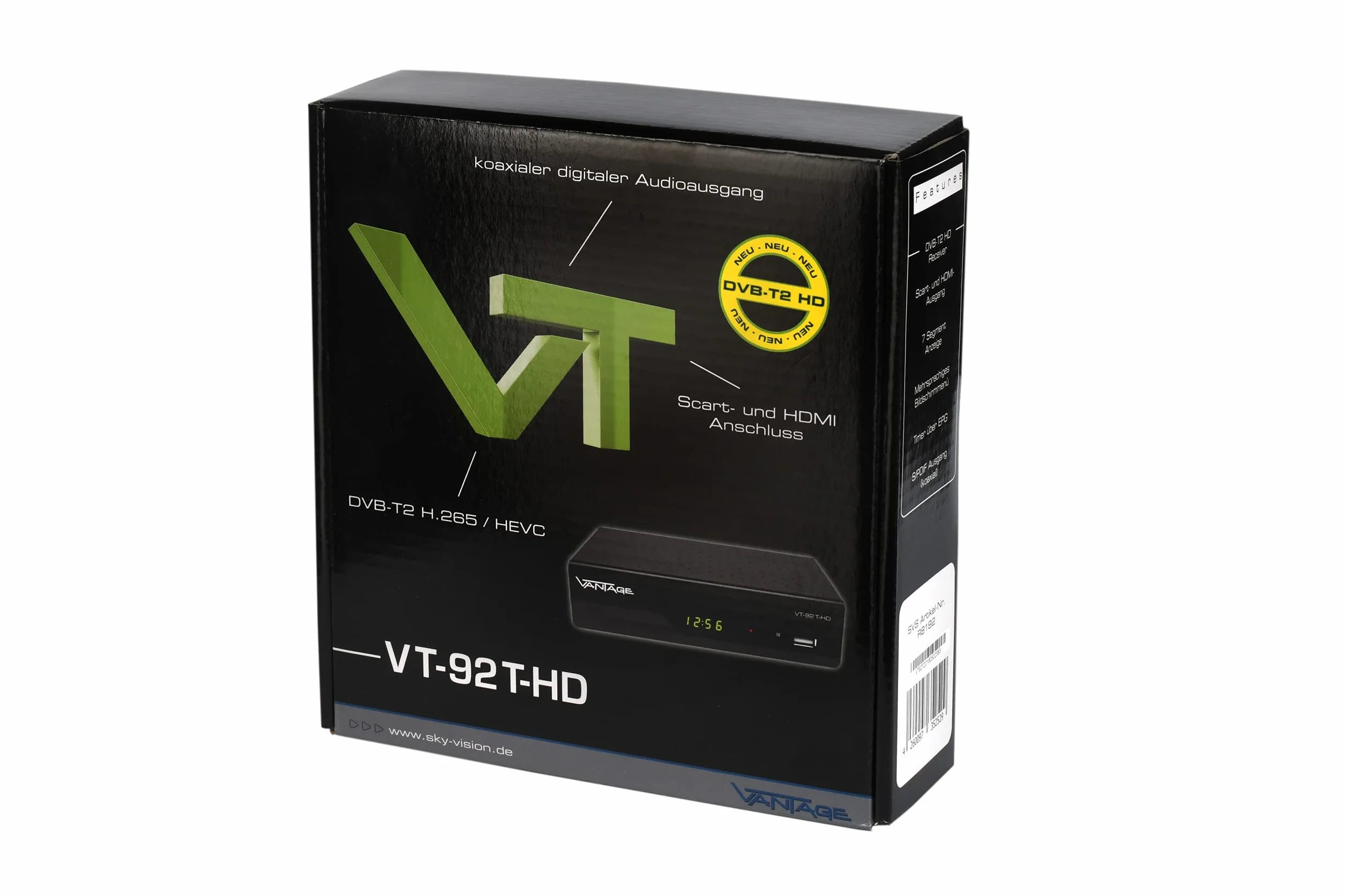 Vantage VT-92 T-HD Odbiornik DVB T2 HEVC HDMI USB SCART Czarny