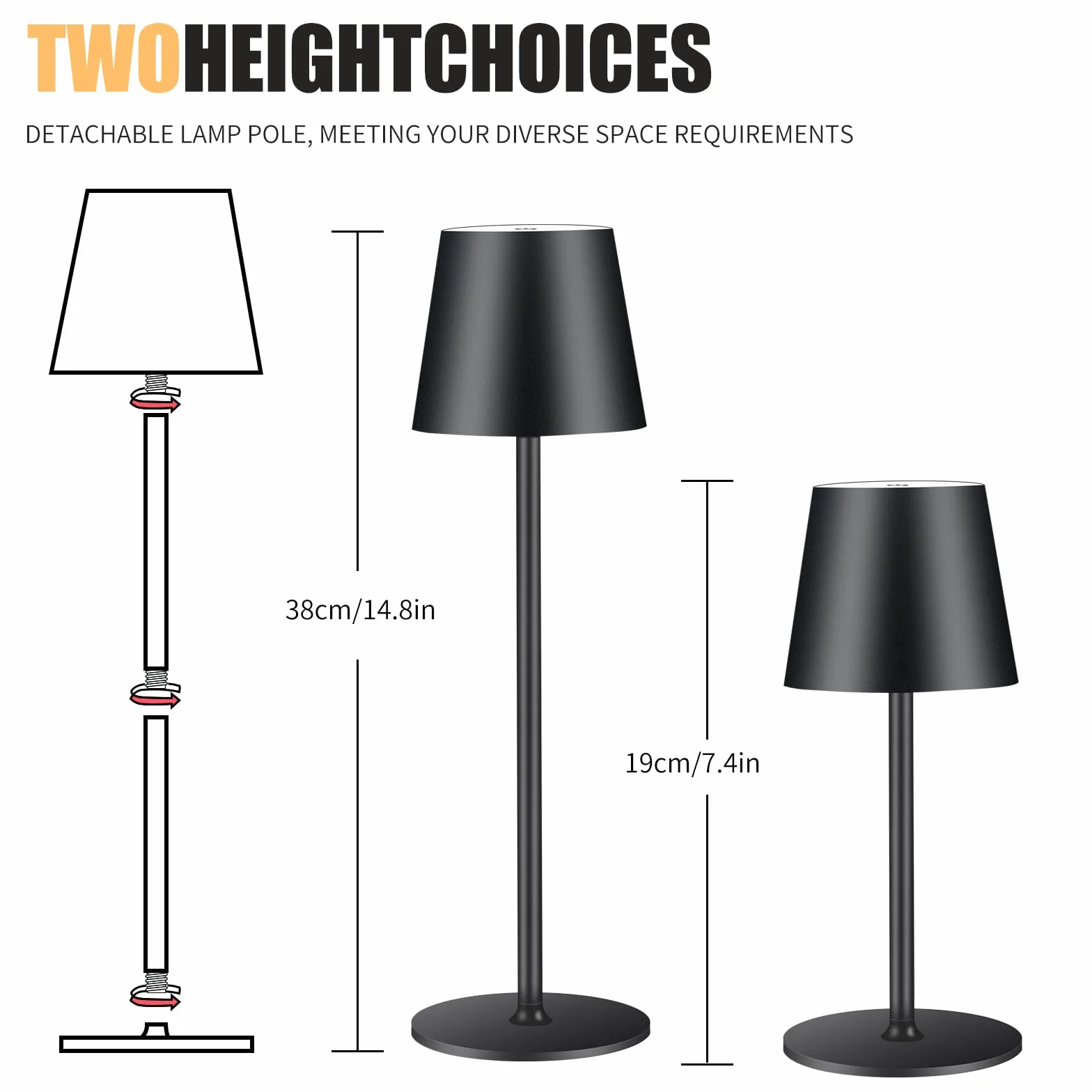 Lampa stołowa, bezprzewodowa, ściemniana, z akumulatorem LED, 3 temperatury barwowe, bezstopniowe ściemnianie, dotykowa lampa z USB-C do ładowania, na zewnątrz, stolik nocny, stół jadalny