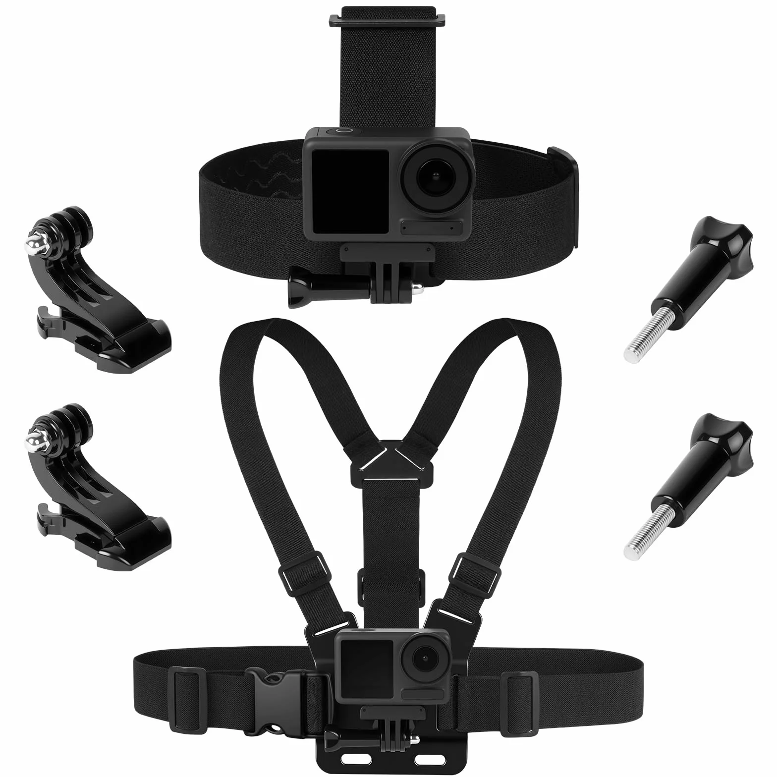 Zestaw do kamery sportowej, pas piersiowy, akcesoria do kamery sportowej, pas piersiowy, opaska na czoło, pasek na głowę, pasek na głowę, kompatybilny z GoPro Hero DJI Osmo itp