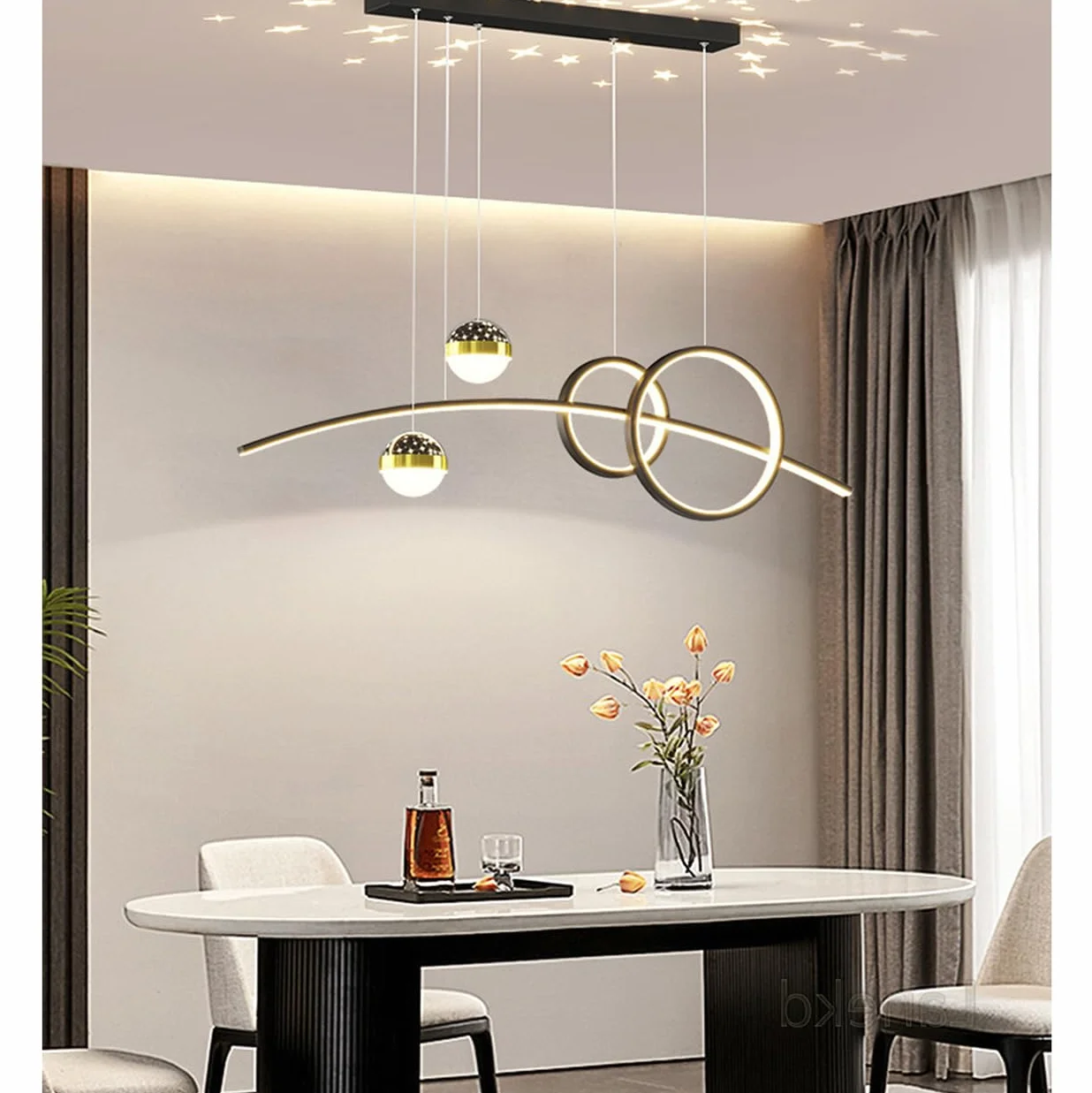 Lanekd Lampa wisząca LED, ściemniana, 45 W, do jadalni, jadalni, salonu, kuchni, wisząca, nowoczesny pierścień, designerski żyrandol z pilotem zdalnego sterowania (czarna, dł. 100 cm)