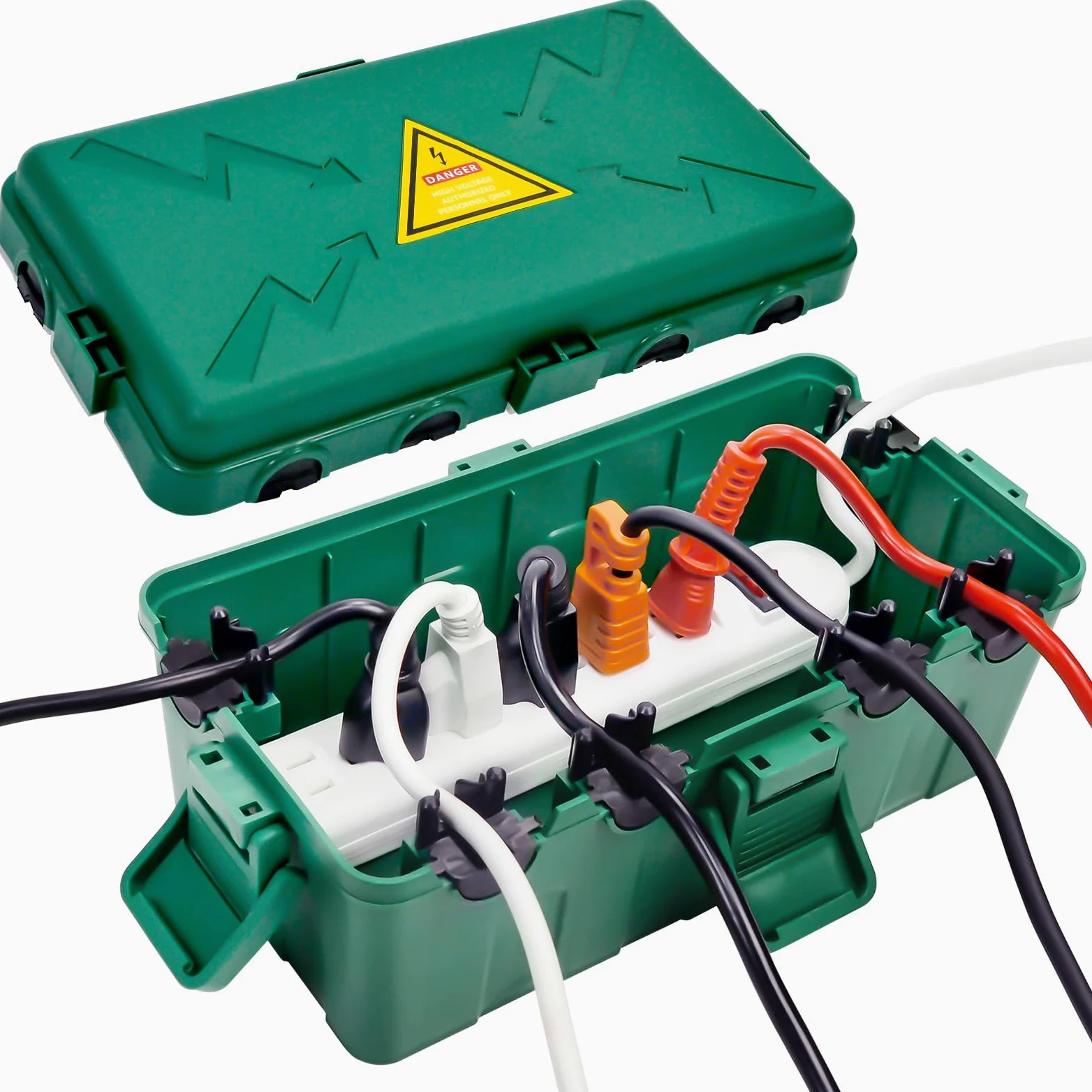 Zewnętrzna obudowa elektryczna, wodoszczelność IP54, odporna na warunki atmosferyczne, przedłużacz, gniazdko elektryczne, timer, wtyczka, światło świąteczne (27 x 14,5 x 12,5 cm), kolor zielony